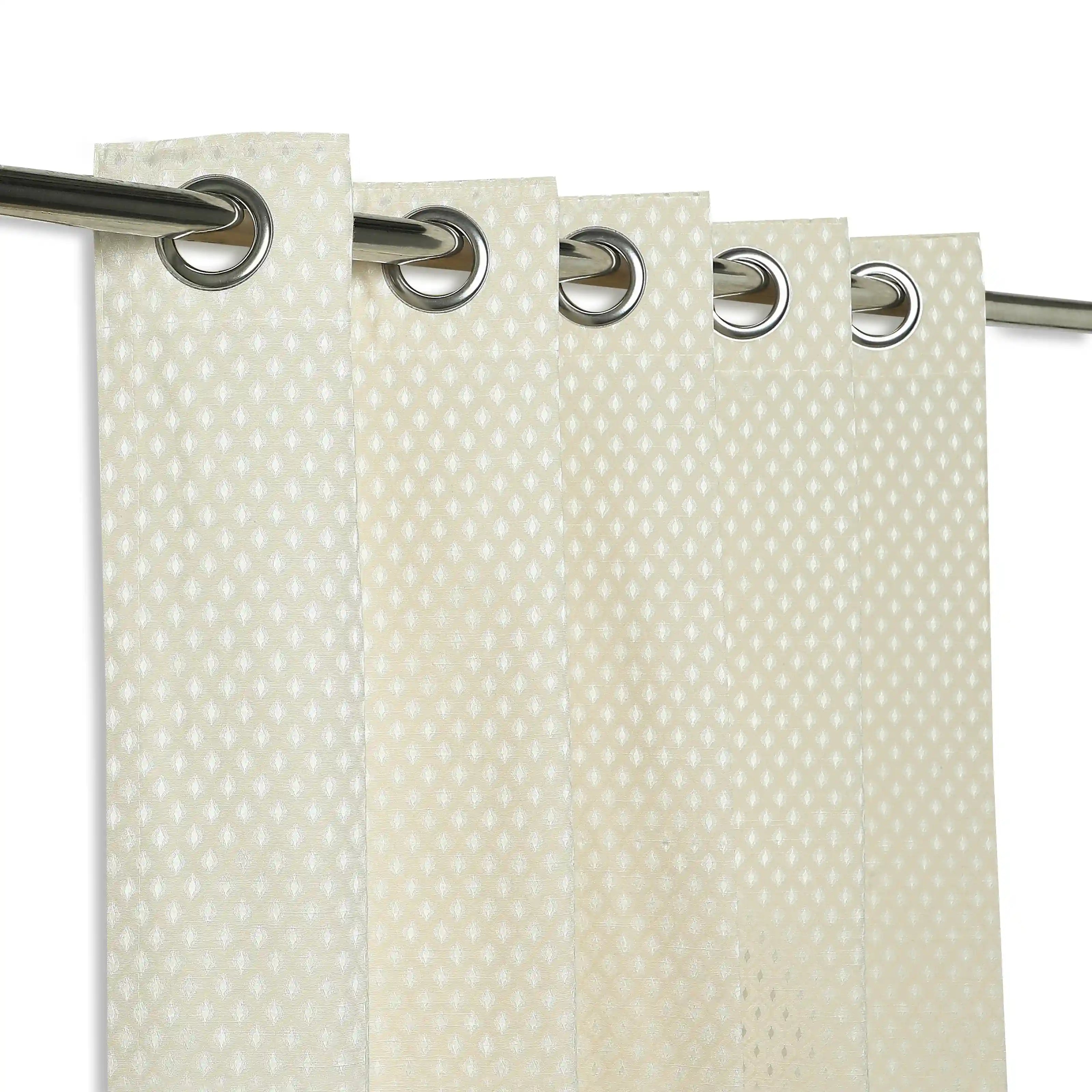 De Jacquard - Classic Set Of 2 Jacquard Readymade Curtains | Ethnic Wave Creamy Dune / Window (5ft X 4.4ft)