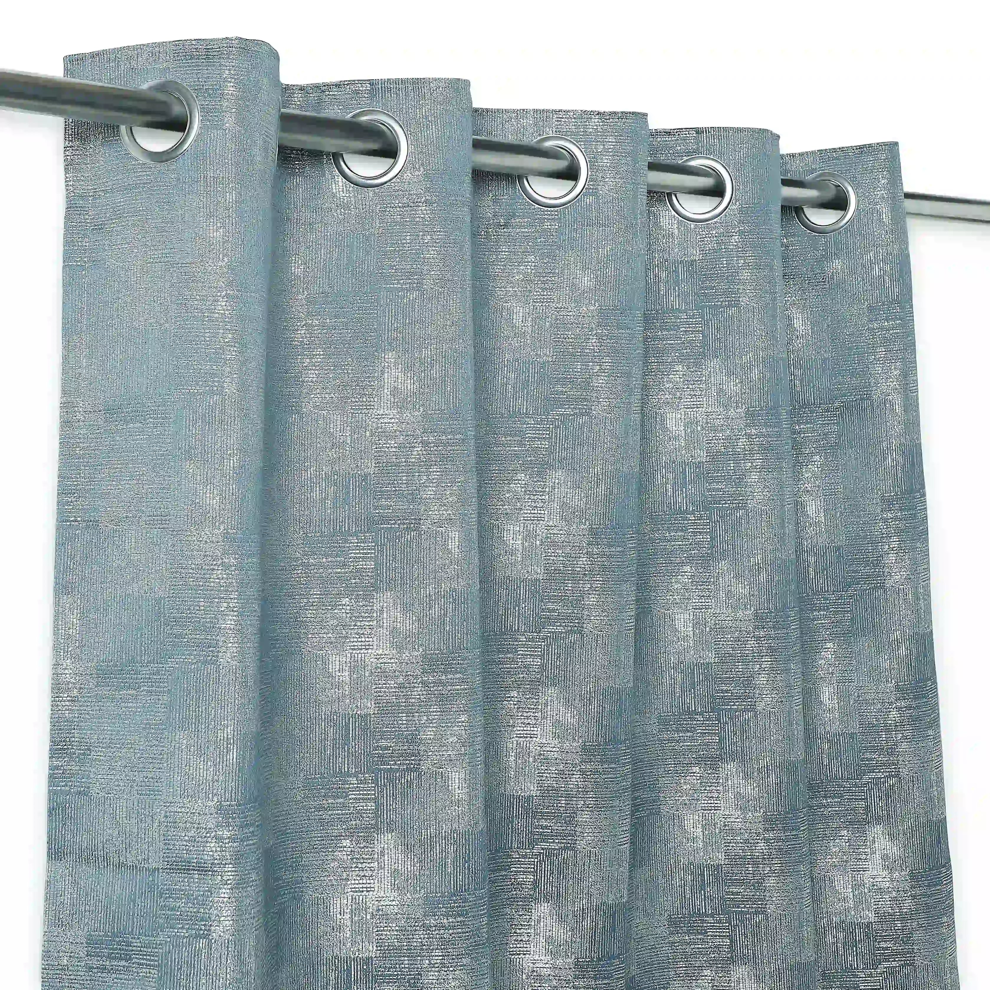 De Jacquard - Luxe Set Of 2 Jacquard Readymade Curtains | Eternal Imprint Teal Dust / Window (5ft X 4.4ft)