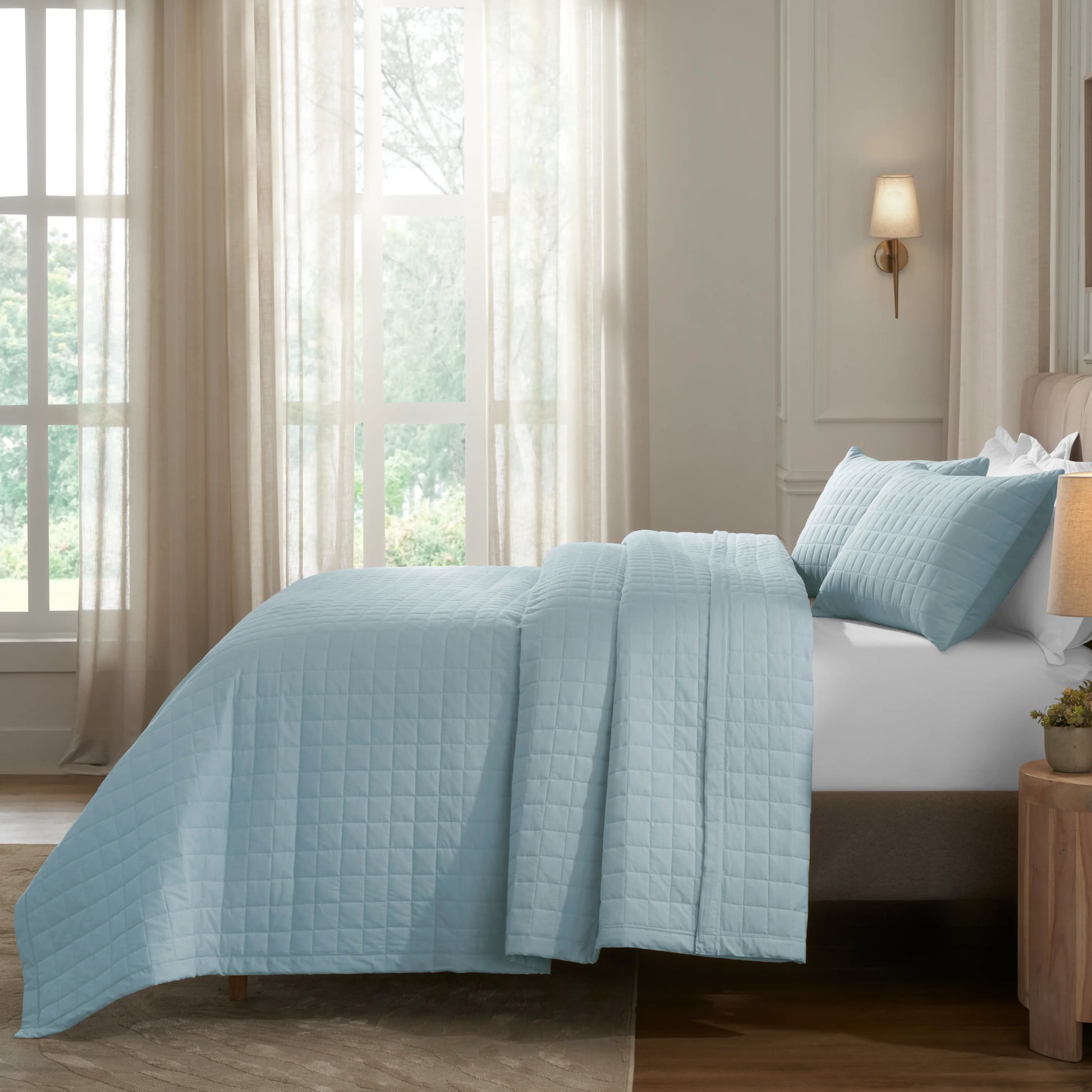 Nuvola | Luxurious Solid Dyed Box Quilted Cotton Bedcover Set French Blue