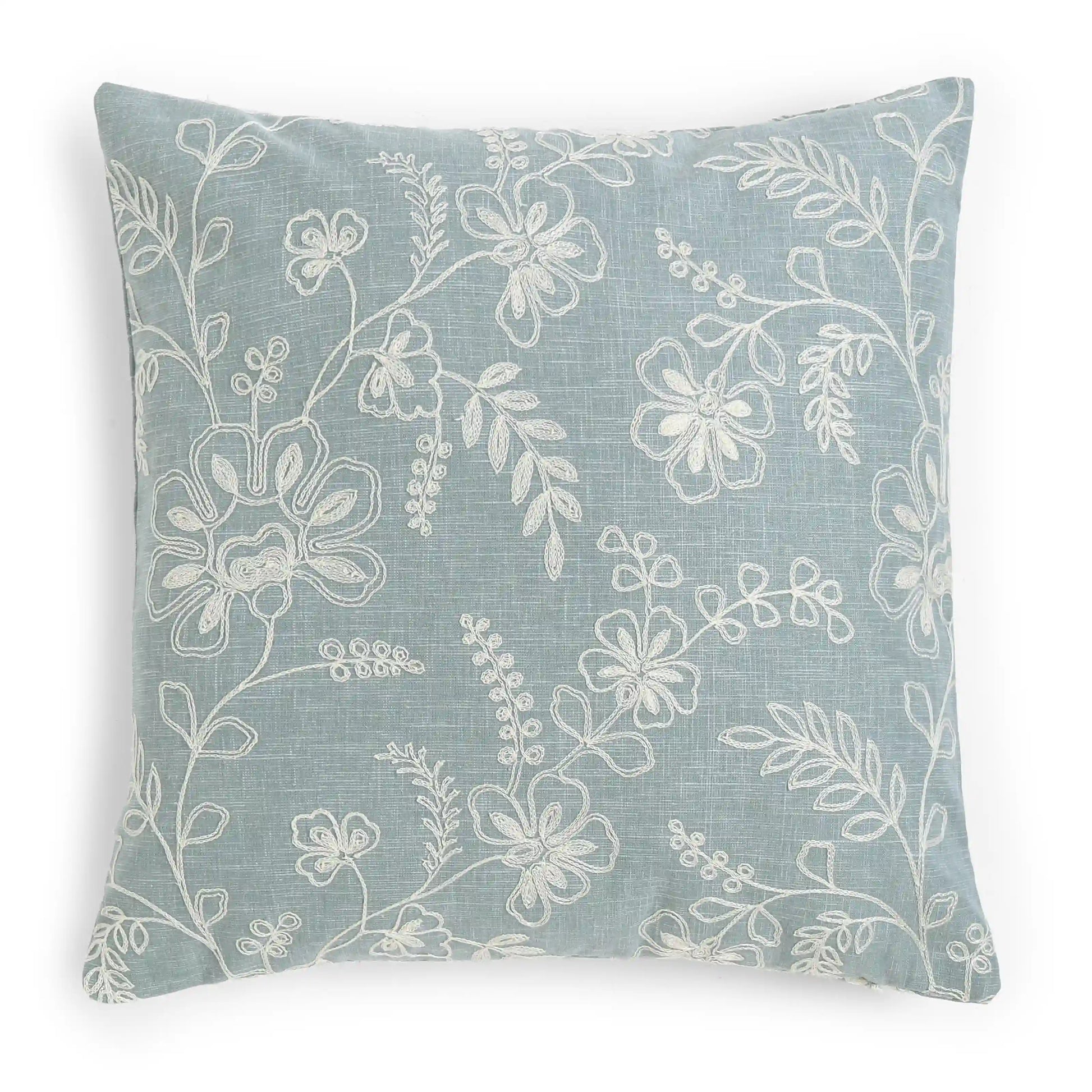Vissencia Embroidered Cushion Cover | Floral Threads Light Blue / Cushion Cover (51cm x 51cm)