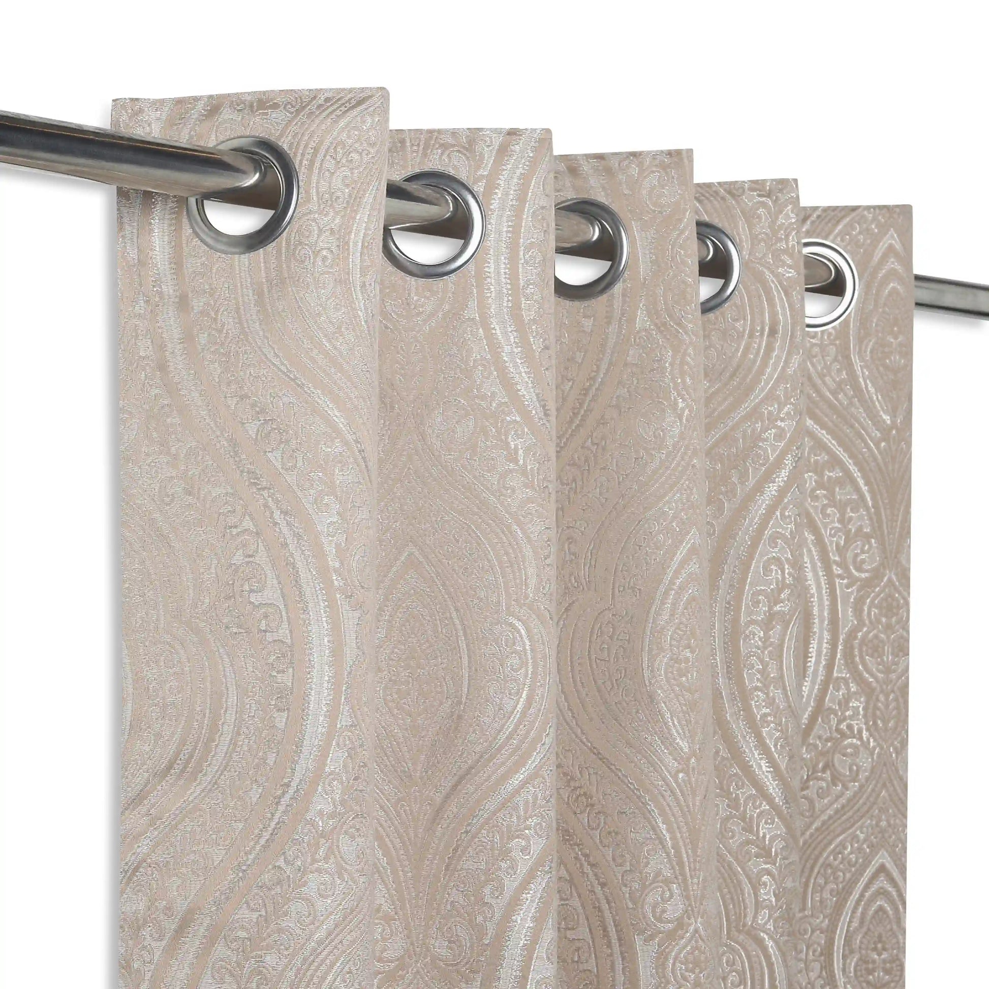 De Jacquard - Luxe Set Of 2 Jacquard Readymade Curtains | Royal Mirage Oak Brown / Window (5ft X 4.4ft)