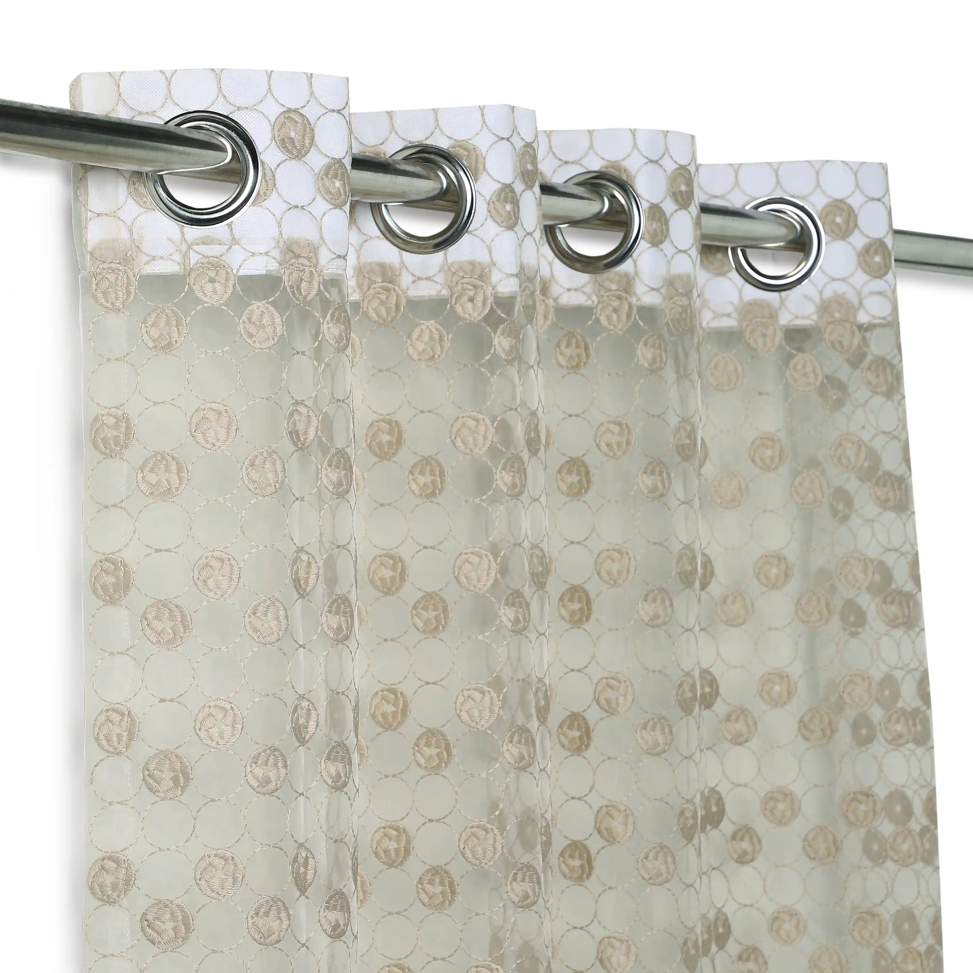 Velina Set Of 2 Embroidered Sheer Readymade Curtains | Beyond Circles Toasted Mushroom / Door (3.60ft X 7.22ft)
