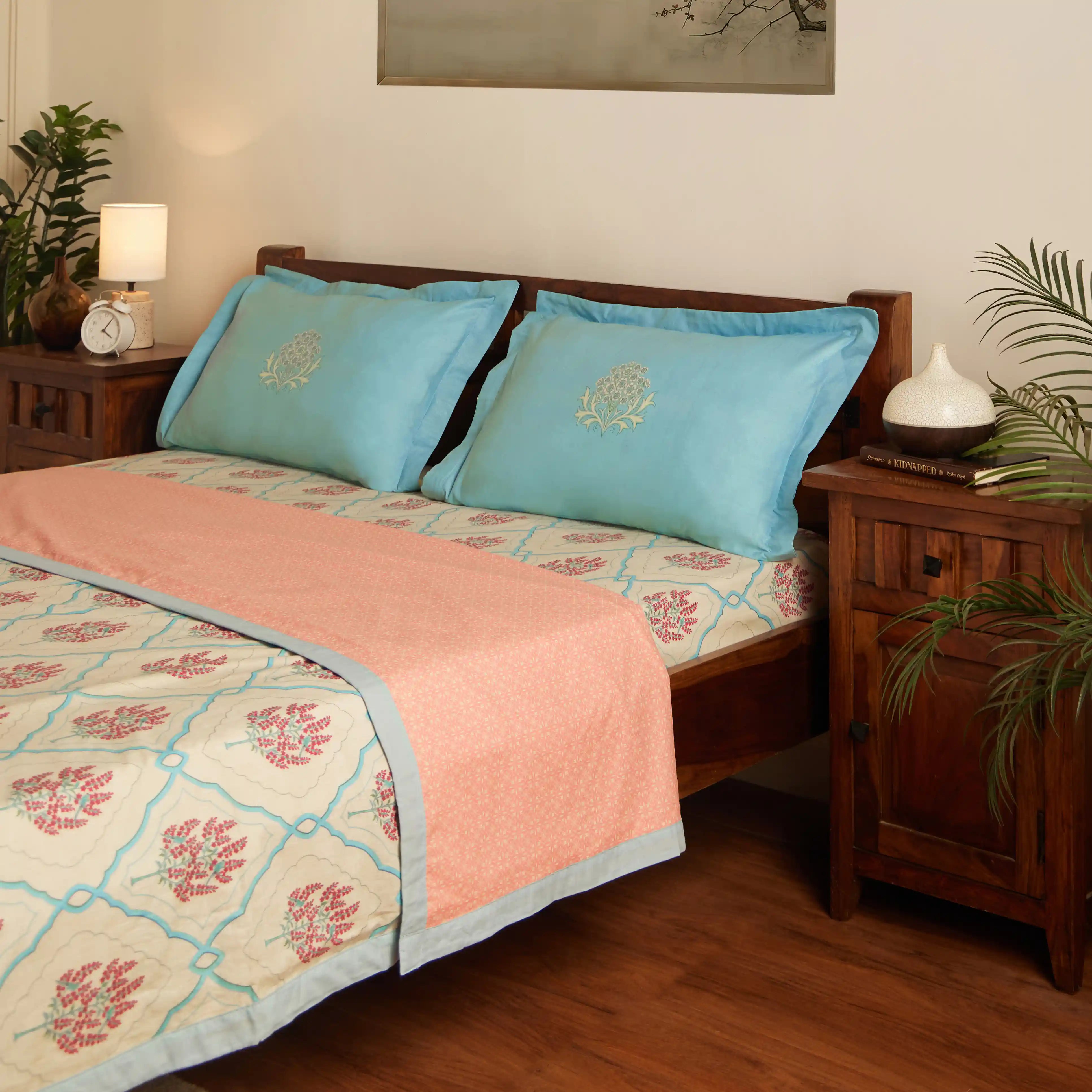 Chippa Lane | Contemporary Indian Print Design Reversible Dohar with Super Soft Flannel Layering-Sage Bloom Sage Bloom / Double