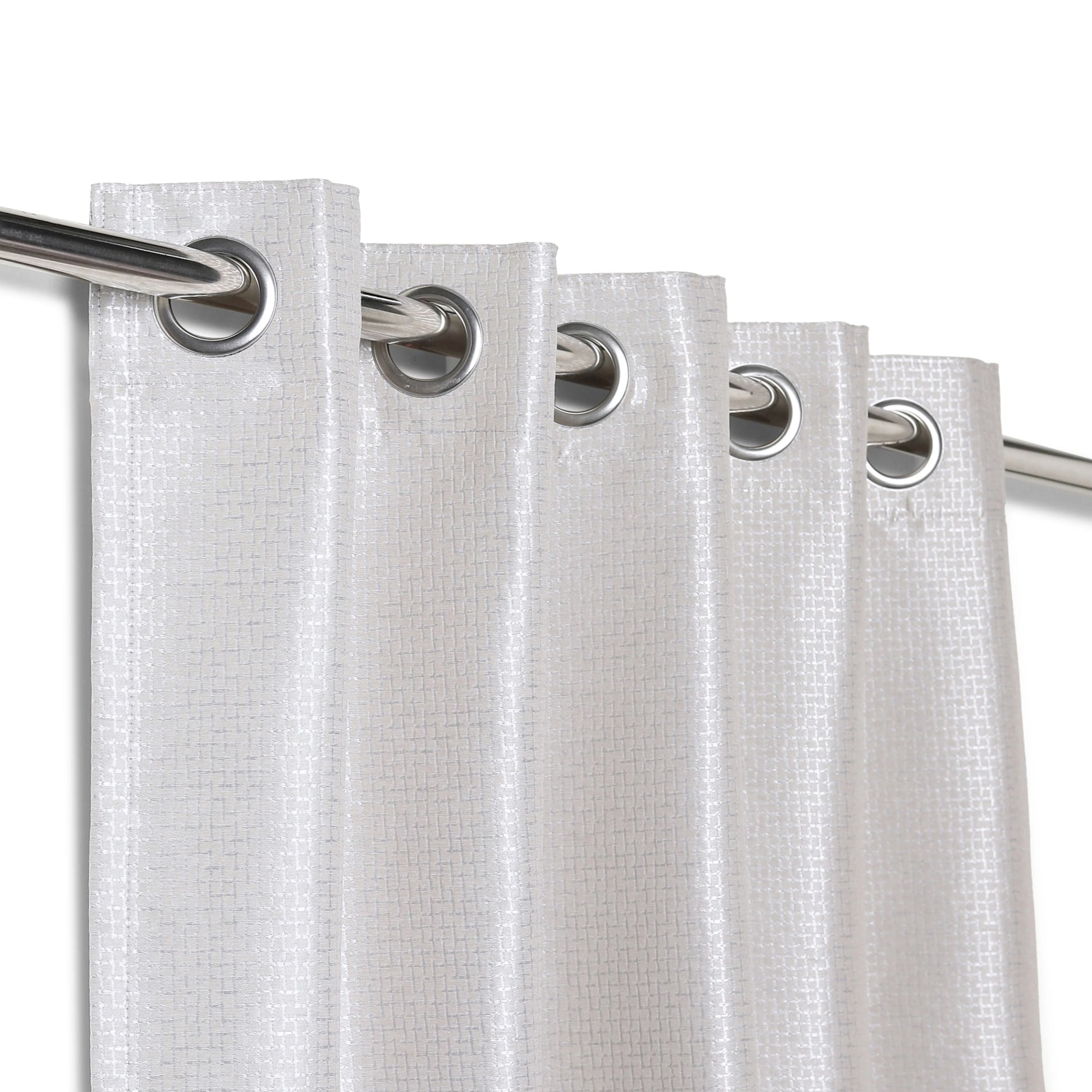 Pelushe Set Of 2 Solid Readymade Curtains | Checkered Nature Steel / Door-XL (9ft X 4.4ft)