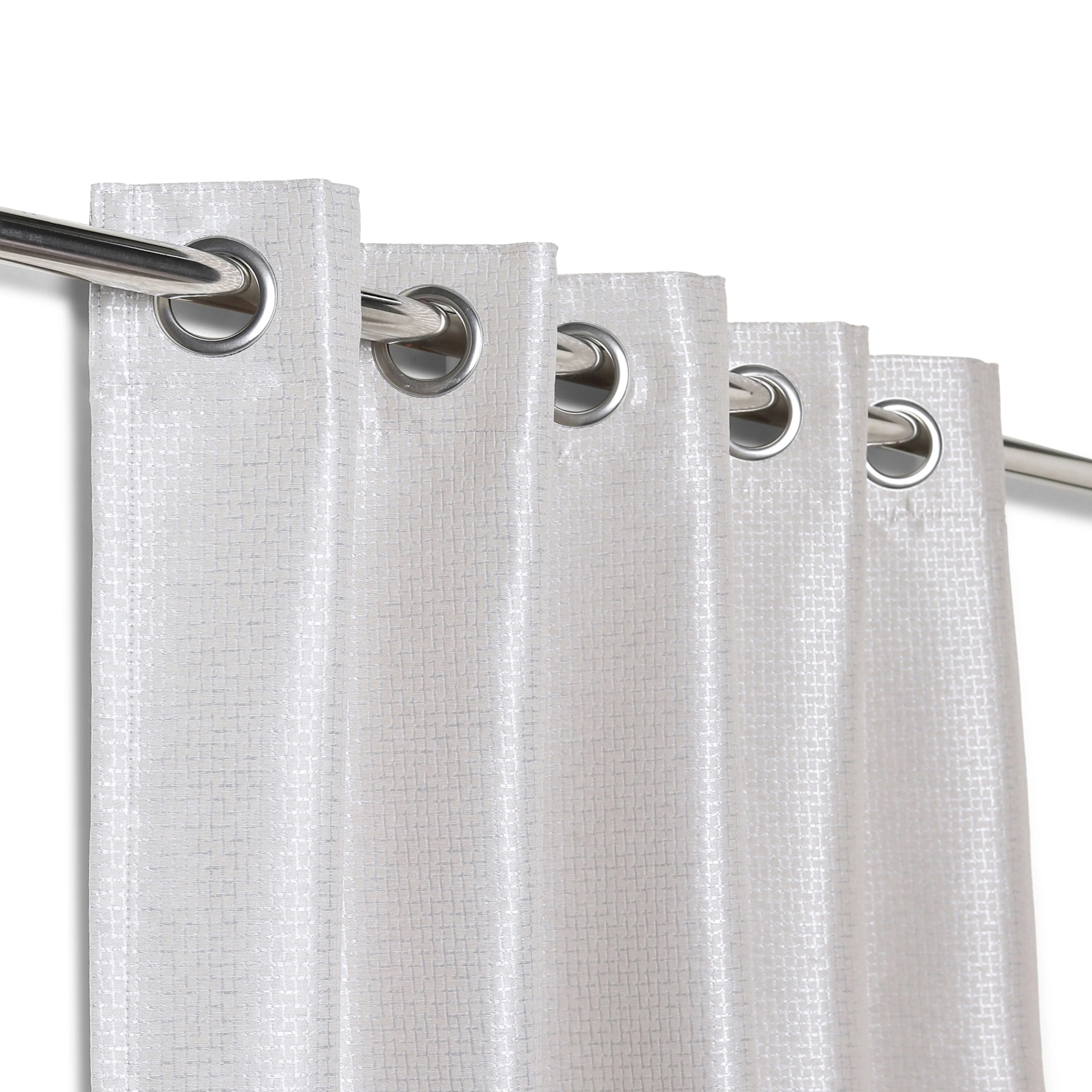 Pelushe Set Of 2 Solid Readymade Curtains | Checkered Nature Steel / Door-XL (9ft X 4.4ft)