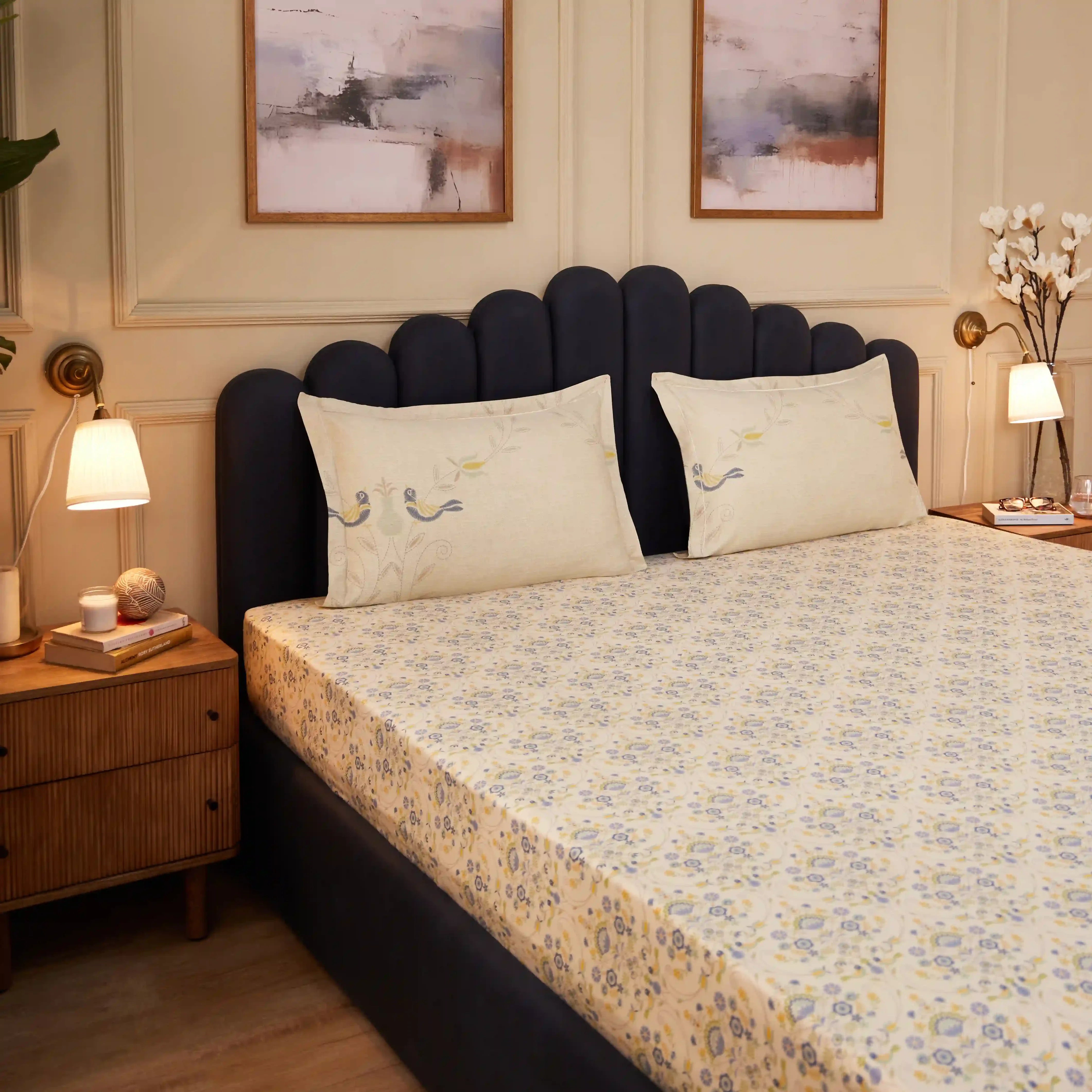 Buy Fergana | 250TC Artistic Bohemian Printed Cotton Fitted Sheet Set ...