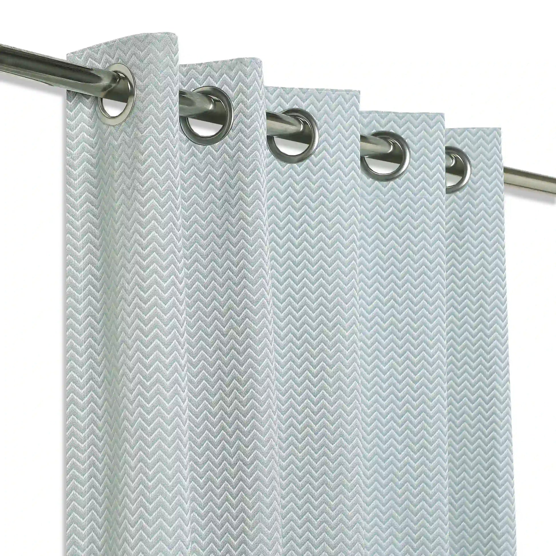 De Jacquard - Classic Set Of 2 Jacquard Readymade Curtains | Endless Chevron Blue Dust / Window (5ft X 4.4ft)