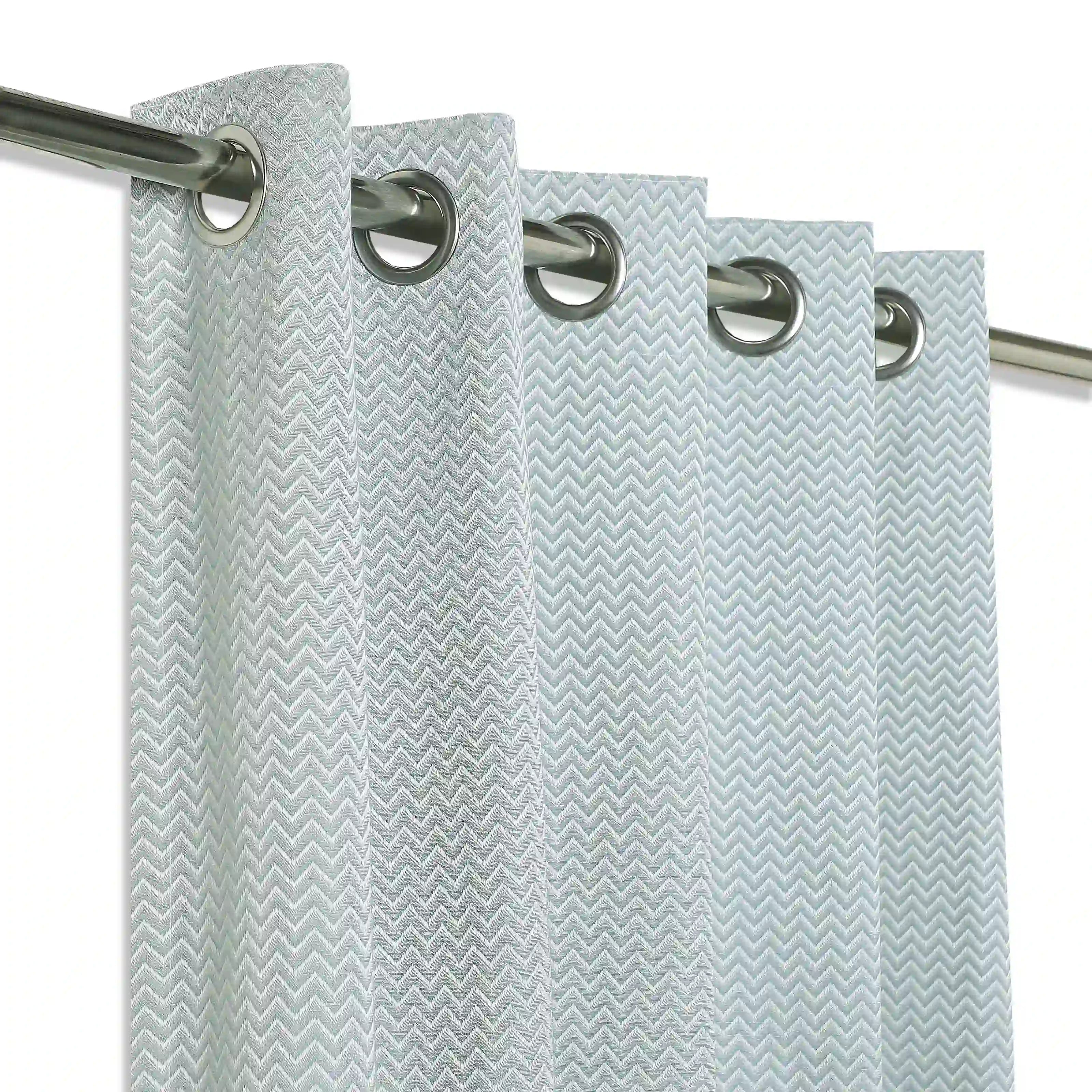 De Jacquard - Classic Set Of 2 Jacquard Readymade Curtains | Endless Chevron Blue Dust / Window (5ft X 4.4ft)
