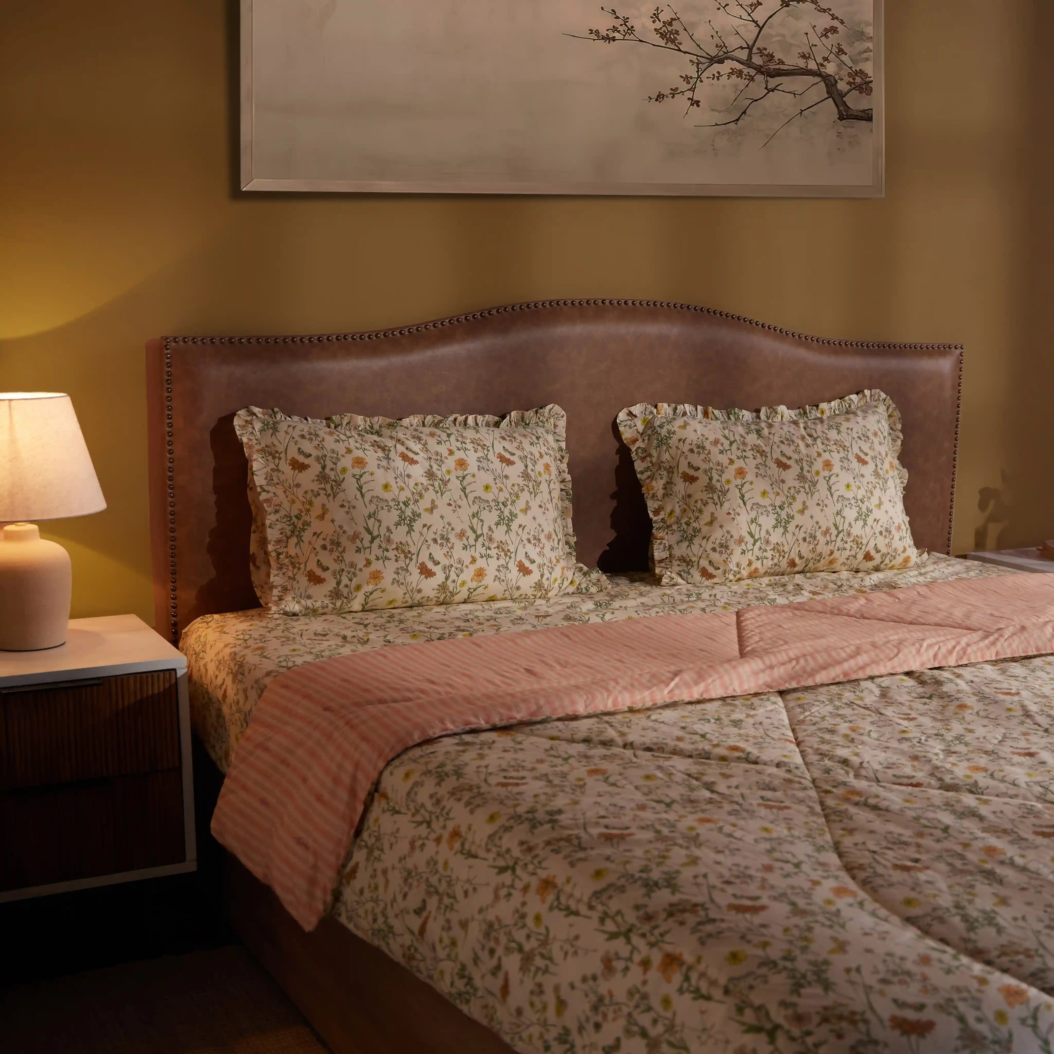 Bloomshire Luxe Printed Comforter-120gsm-Mustard Mustard / Double