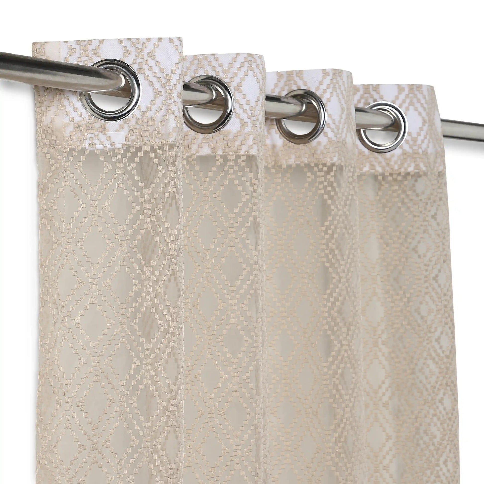 Velina Set Of 2 Embroidered Sheer Readymade Curtains | Boho Mirage Pebble Taupe / Door (3.60ft X 7.22ft)