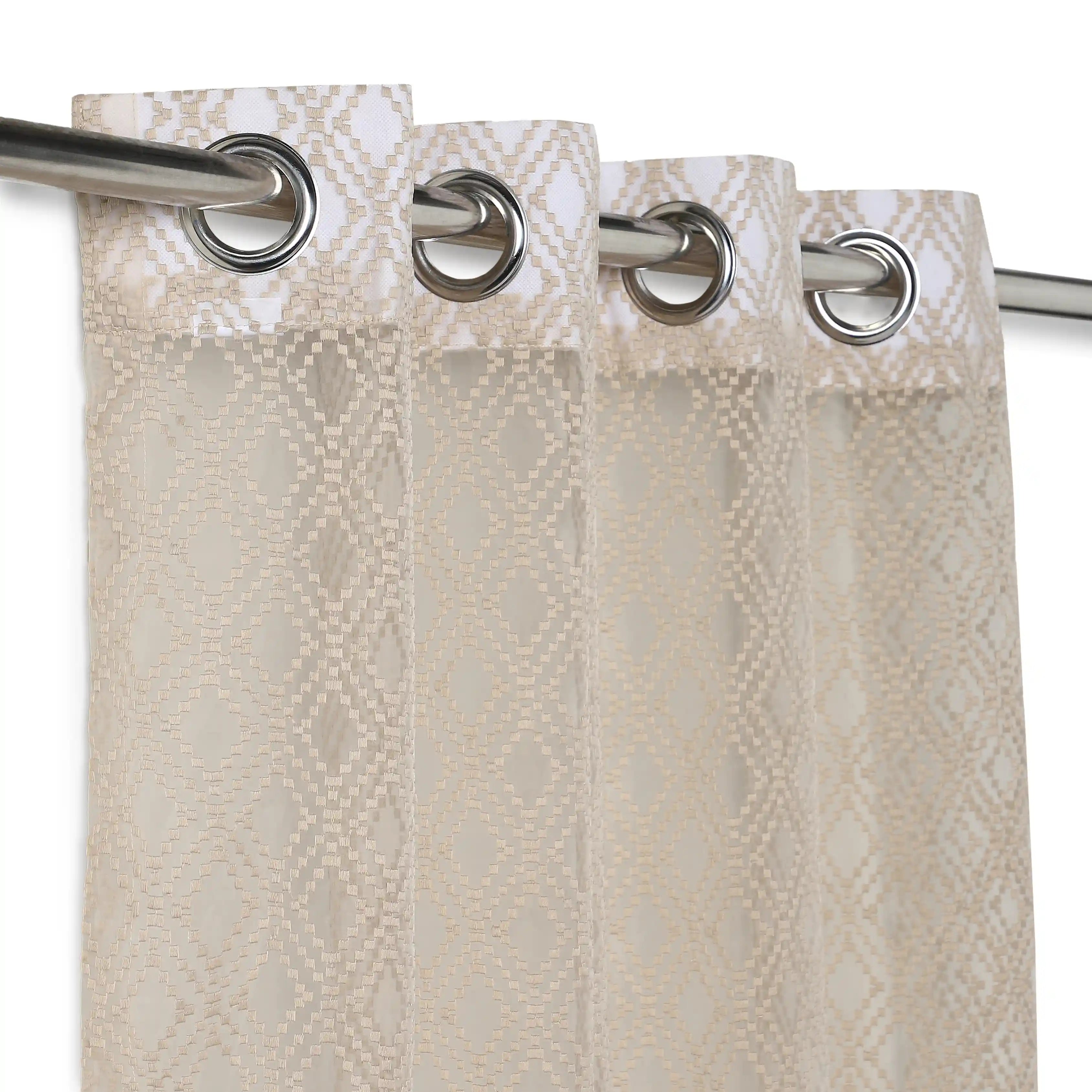 Velina Set Of 2 Embroidered Sheer Readymade Curtains | Boho Mirage Pebble Taupe / Door (3.60ft X 7.22ft)