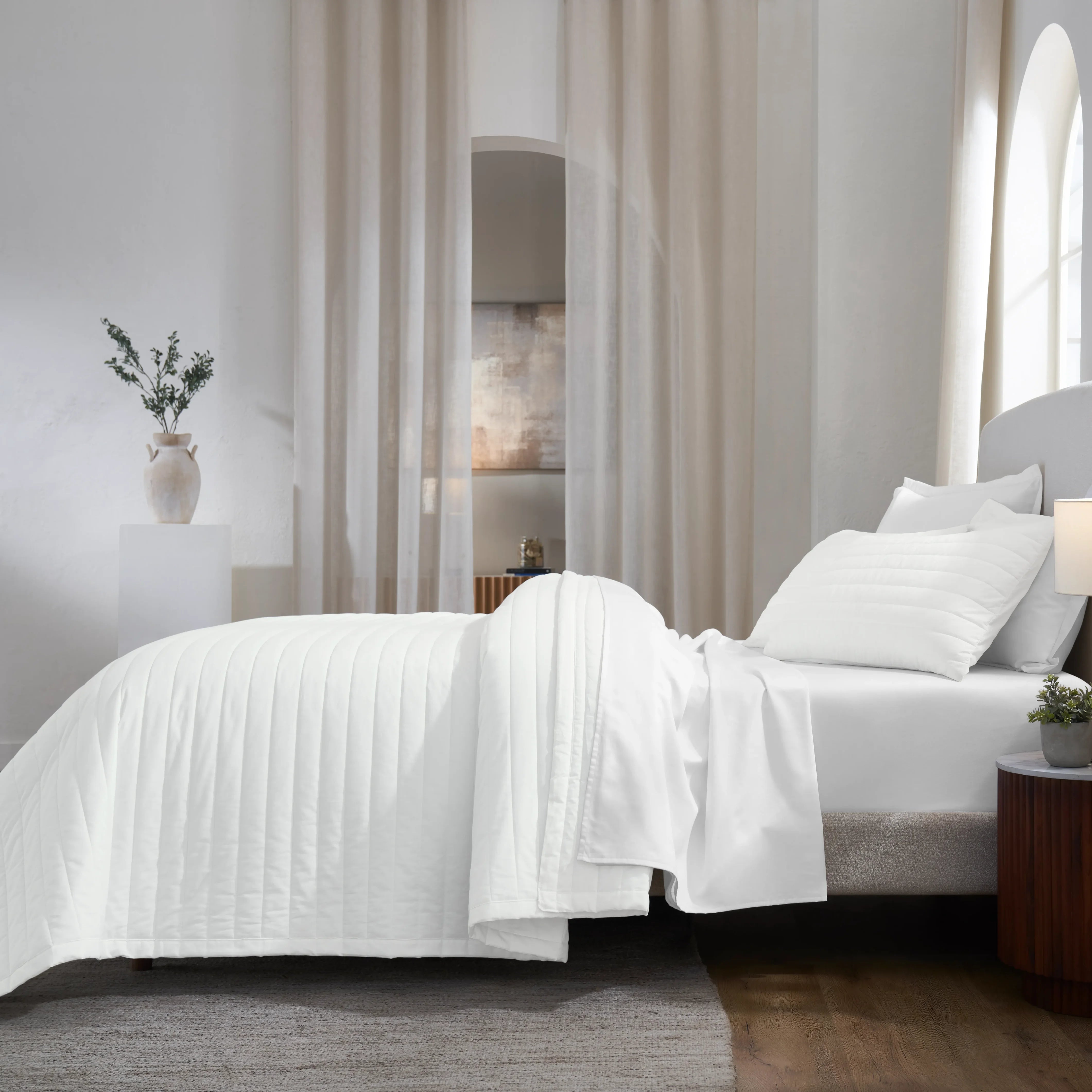 Nuvola | Luxurious Solid Dyed Straight Quilted Cotton Bedcover Set Optical White