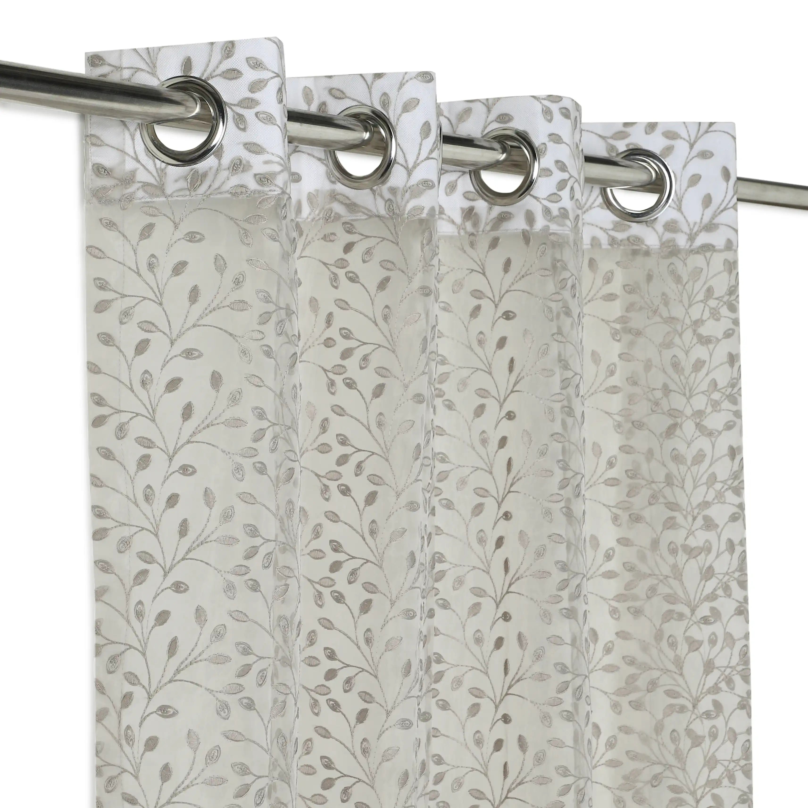 Velina Set Of 2 Embroidered Sheer Readymade Curtains | Threaded Story Cement / Door (3.60ft X 7.22ft)