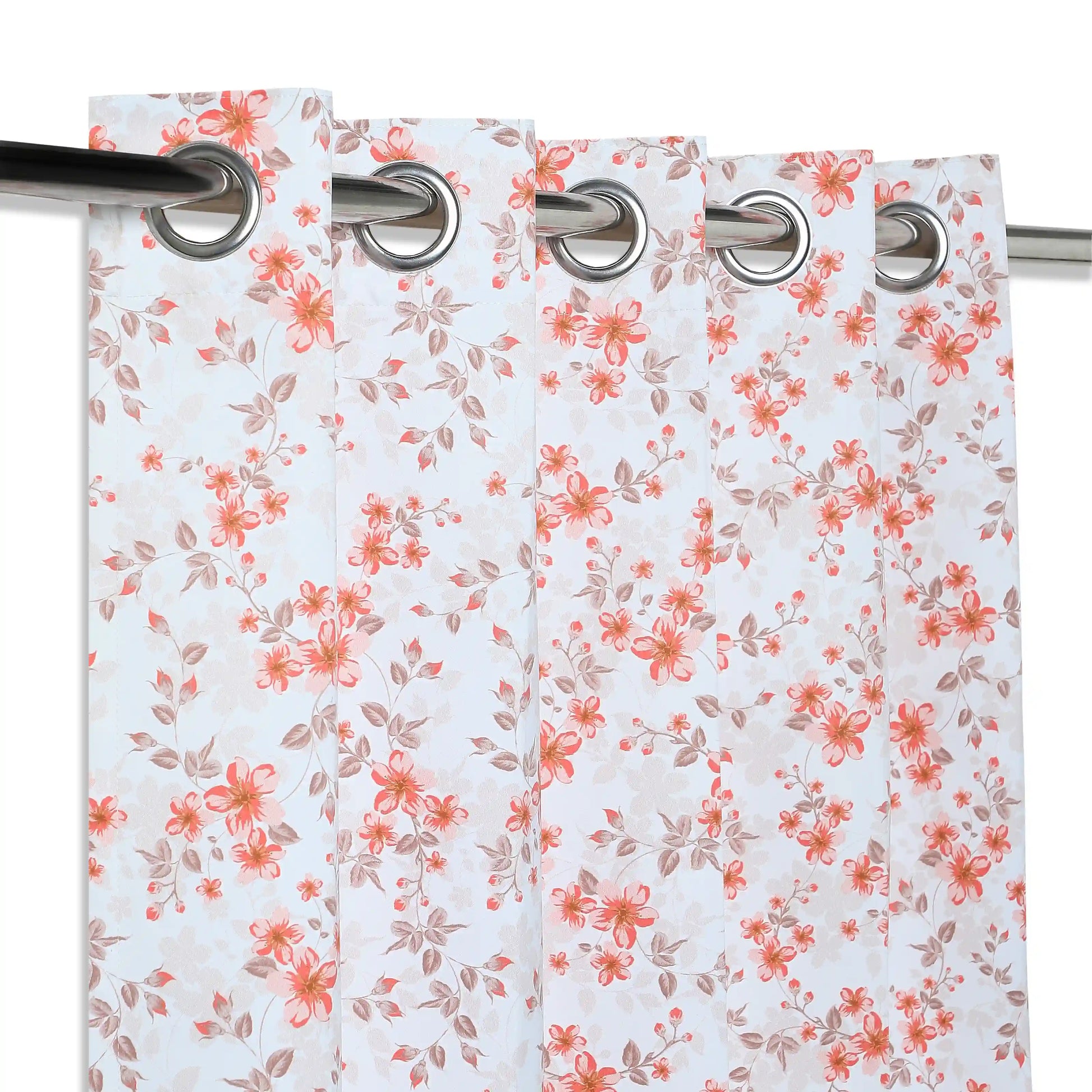 Bloomshire Classic Set Of 2 Printed Readymade Curtains | Blooming Tales Burnt Ruby / Door (7ft X 4.4ft)