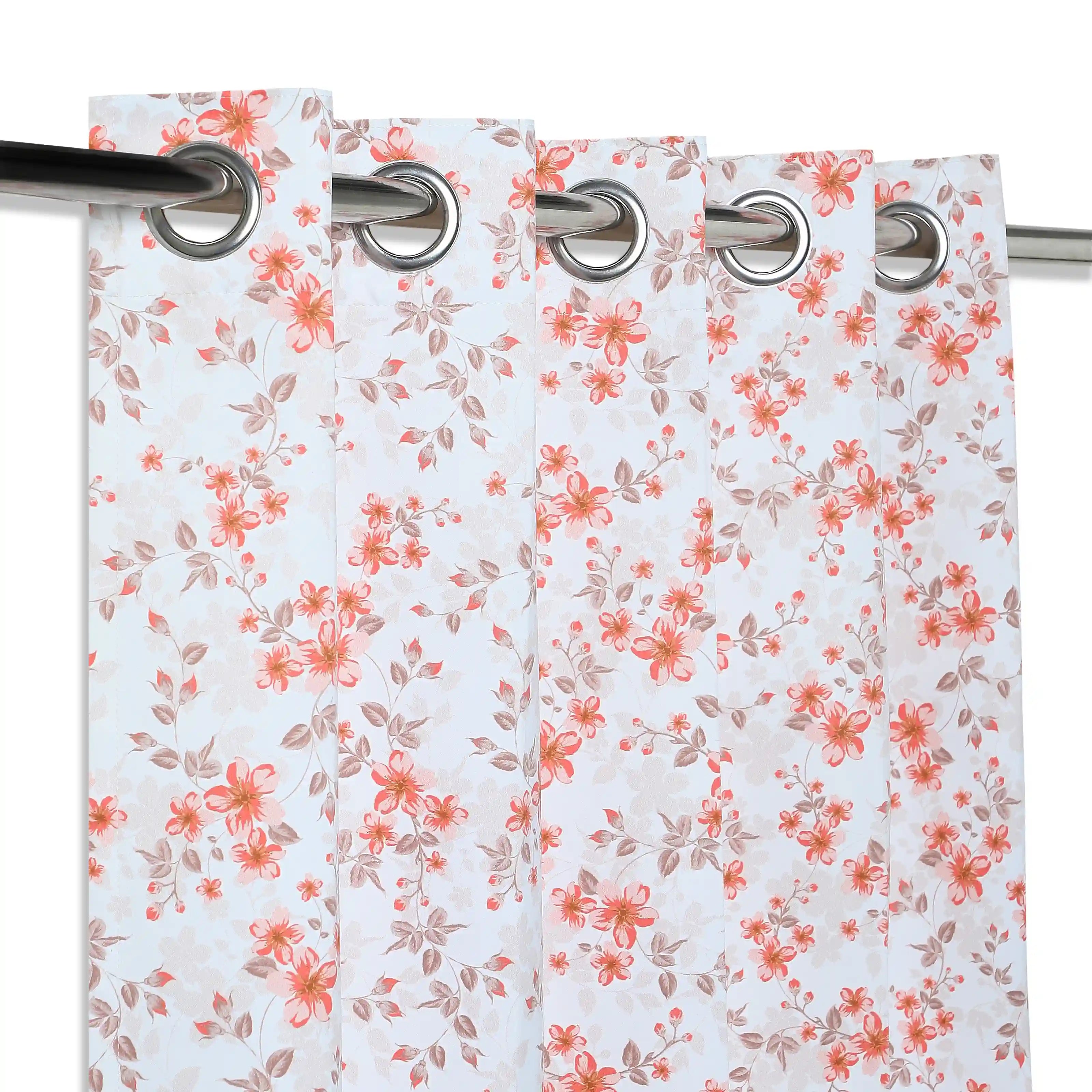Bloomshire Classic Set Of 2 Printed Readymade Curtains | Blooming Tales Burnt Ruby / Door (7ft X 4.4ft)