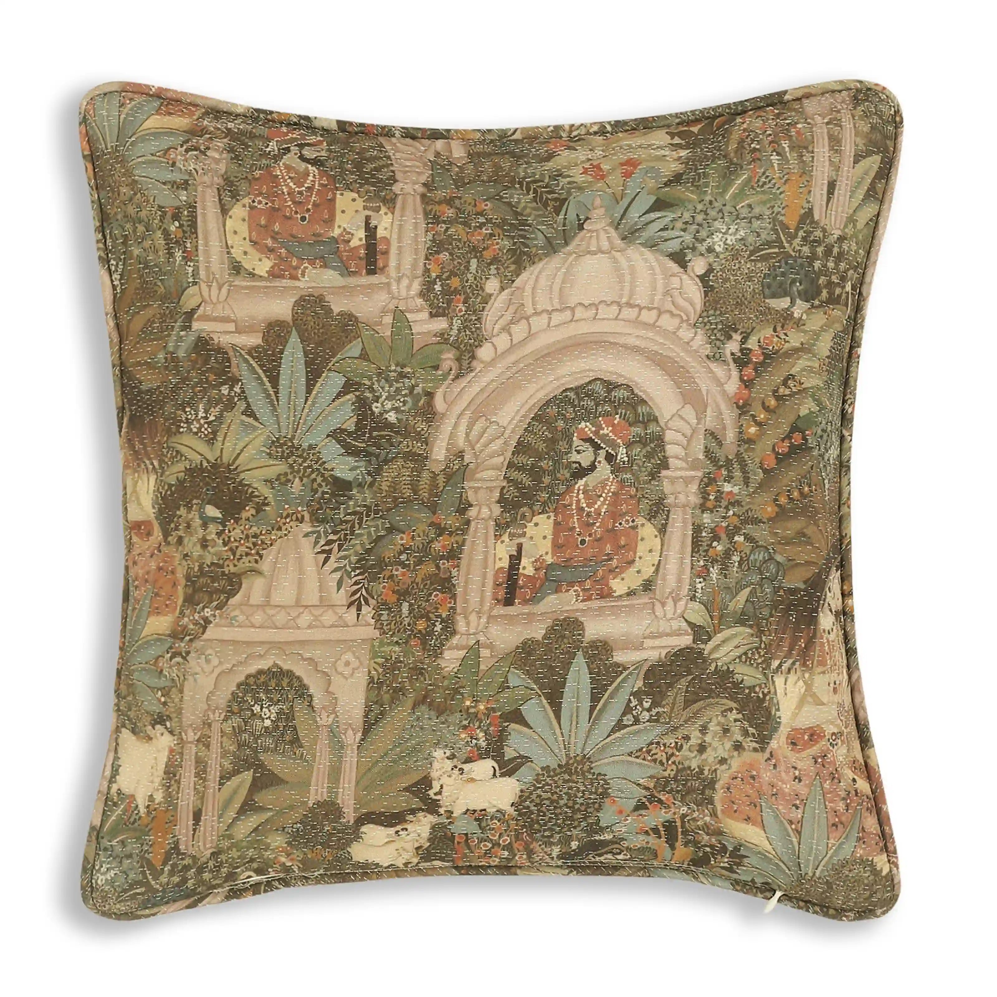 Espricia Printed Cushion Cover | Chitrakari Mossy Henna / Cushion Cover (41cm x 41cm)