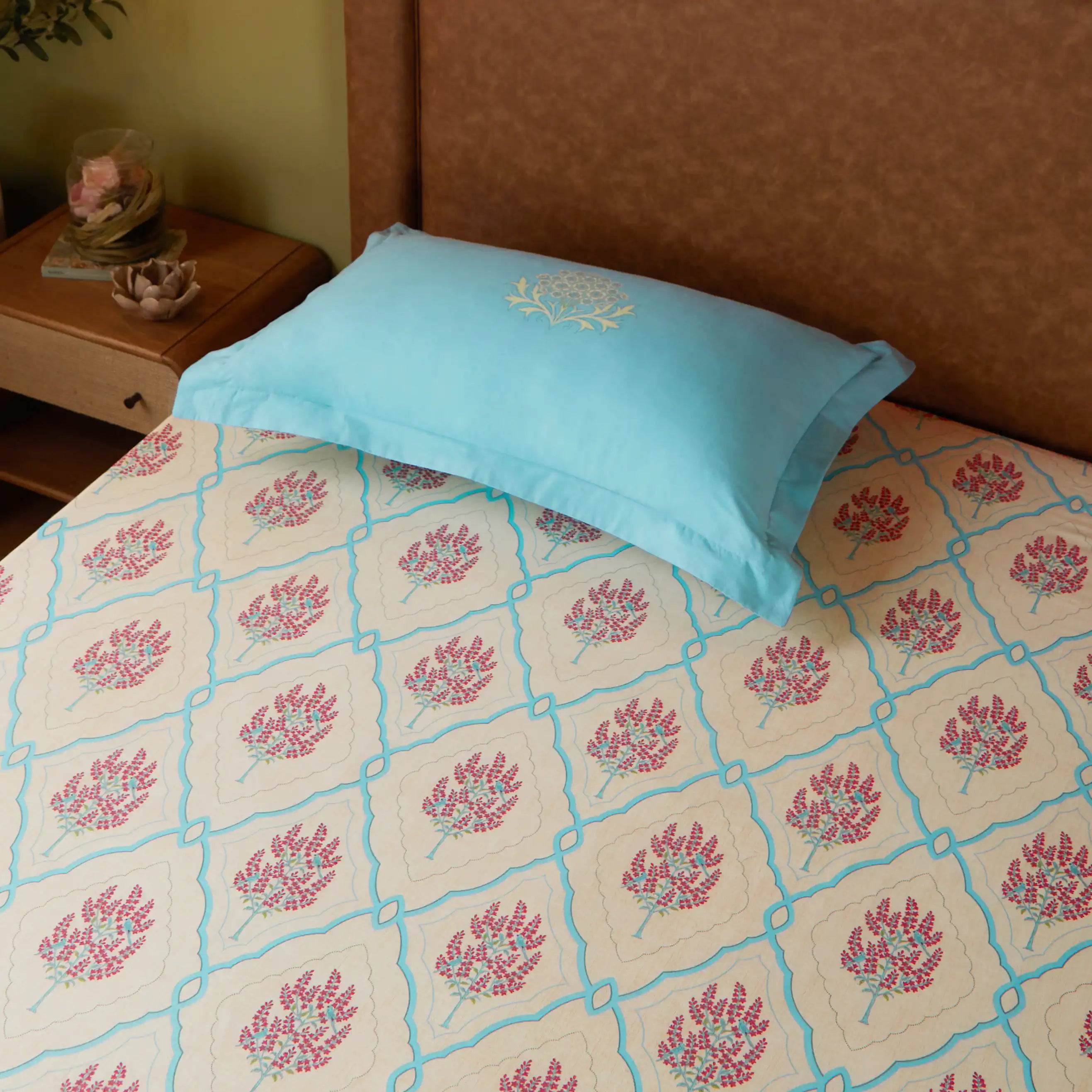 Chippa Lane | Contemporary Indian Print Design Cotton Bedsheet Set-Sage Bloom Sage Bloom / Single