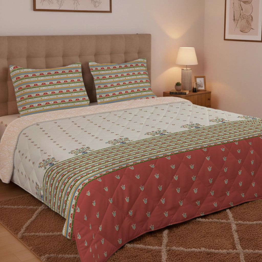 Udyan Tales | Vivid Traditional Printed 150 GSM Reversible Comforter - Brick Red Brick Red / King