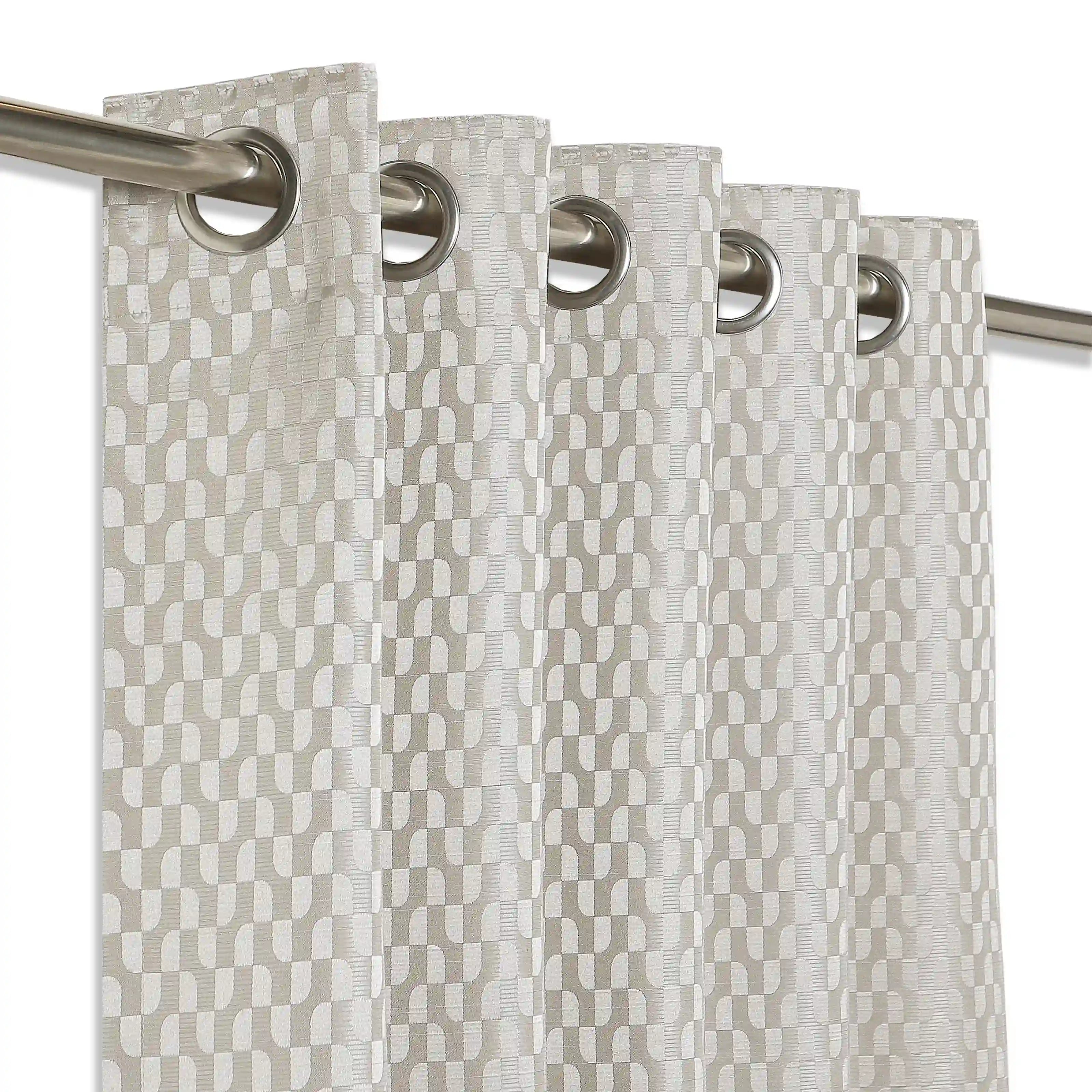 De Jacquard - Classic Set Of 2 Jacquard Readymade Curtains | Rolling Rhythm Silver / Door (7ft X 4.4ft)