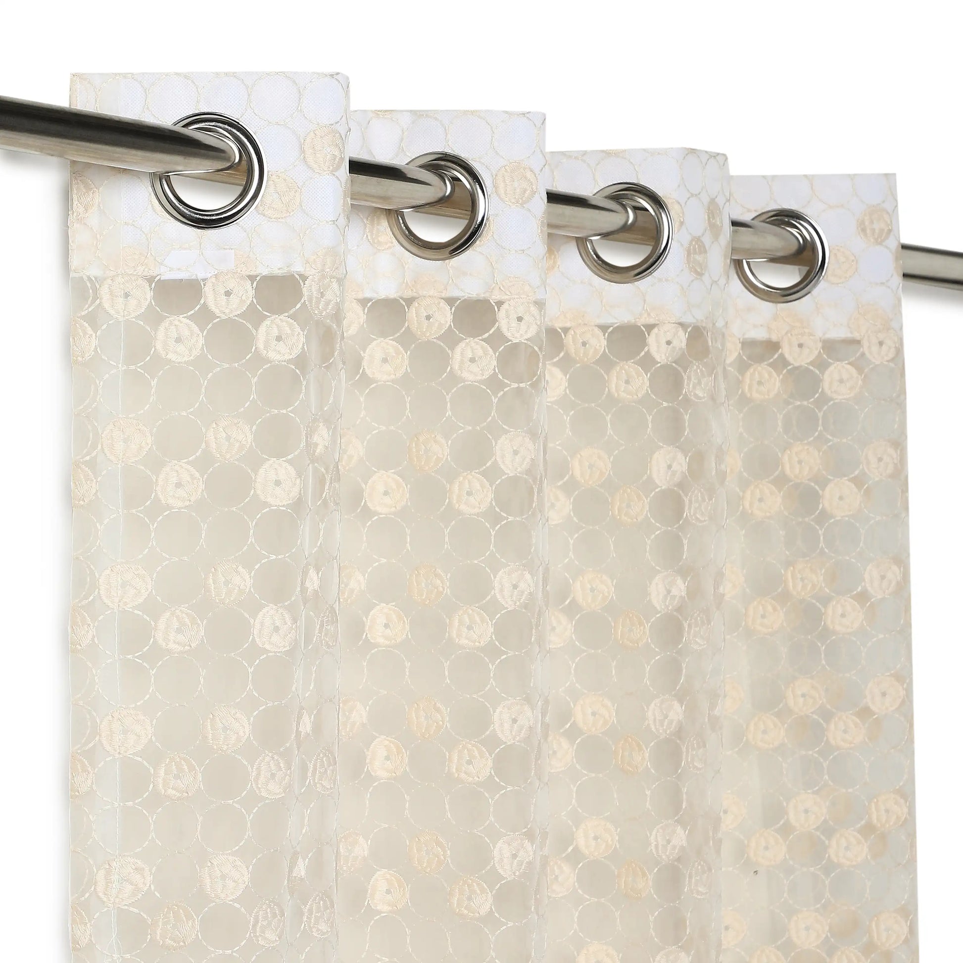 Velina Set Of 2 Embroidered Sheer Readymade Curtains | Beyond Circles Milky Sand / Door (3.60ft X 7.22ft)