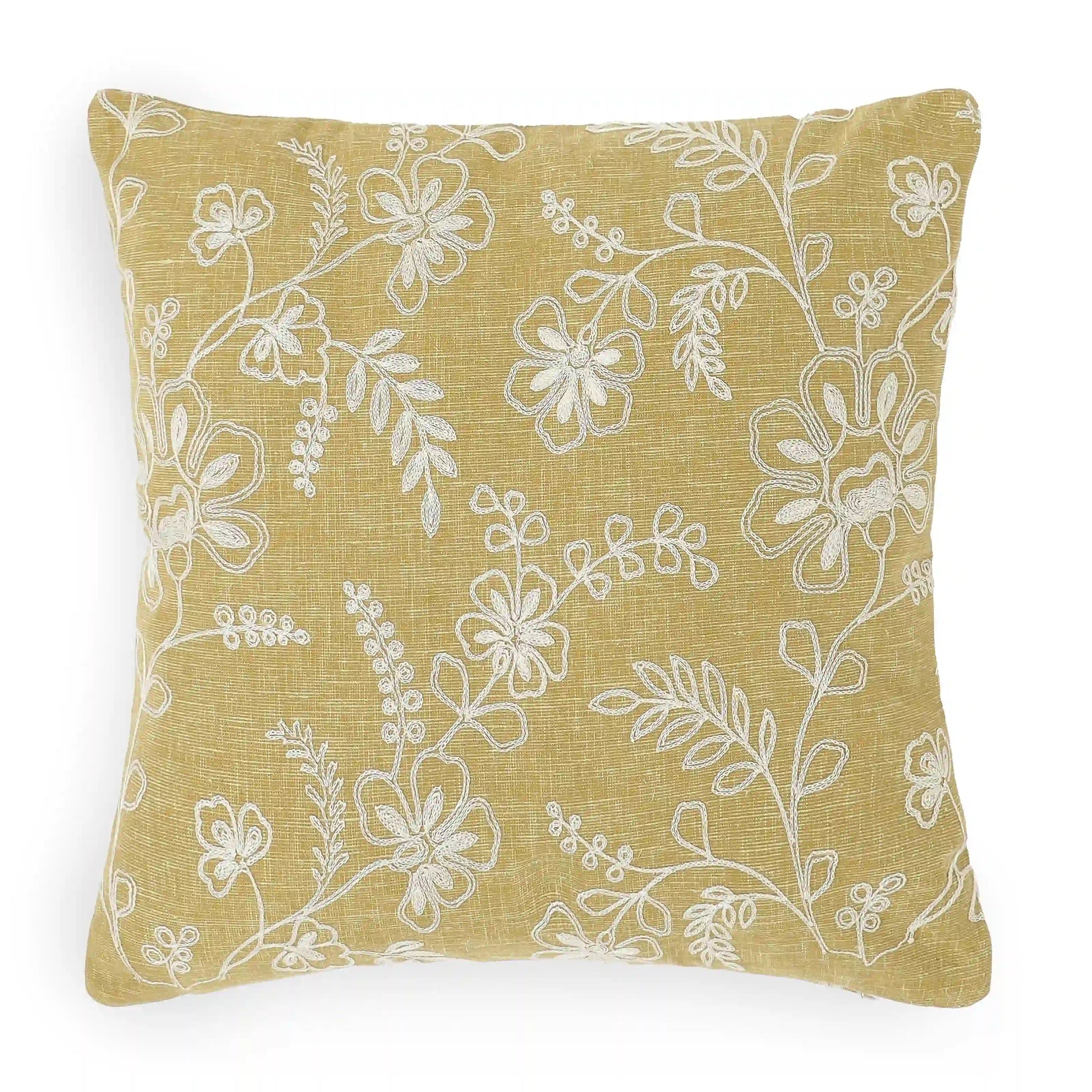 Vissencia Embroidered Cushion Cover | Floral Threads Moss / Cushion Cover (41cm x 41cm)