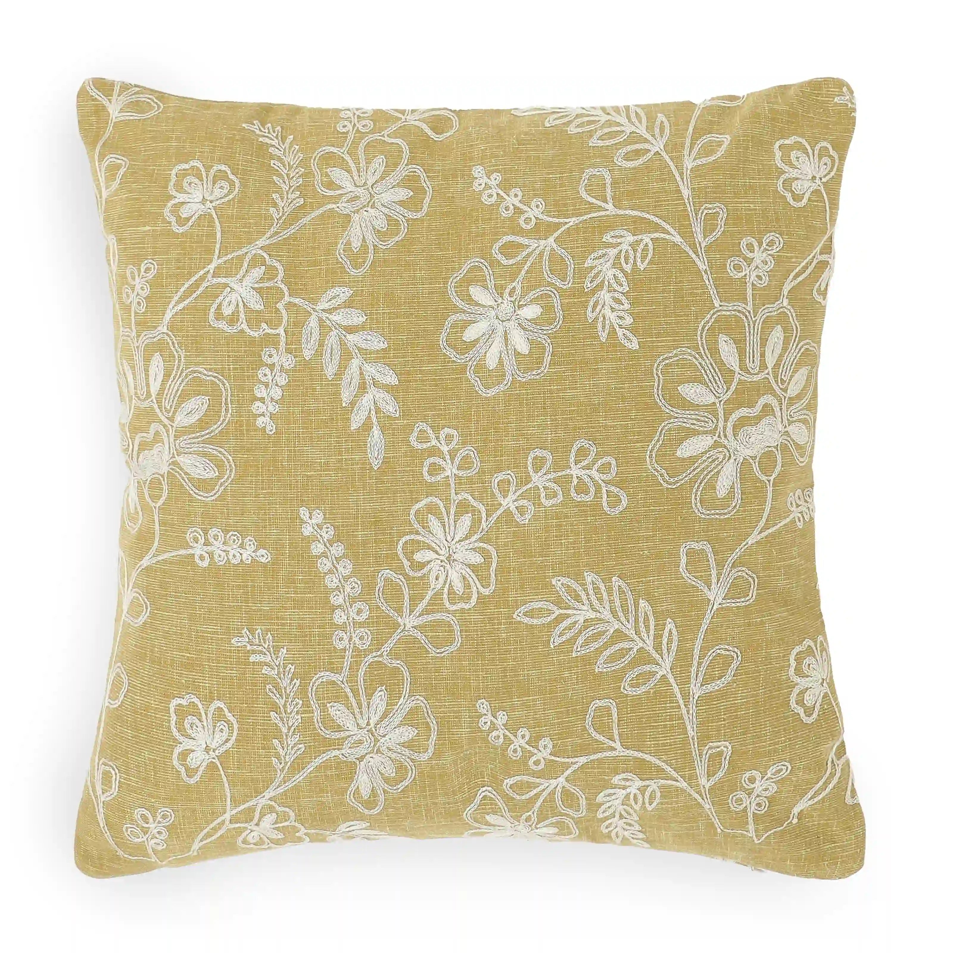 Vissencia Embroidered Cushion Cover | Floral Threads Moss / Cushion Cover (41cm x 41cm)