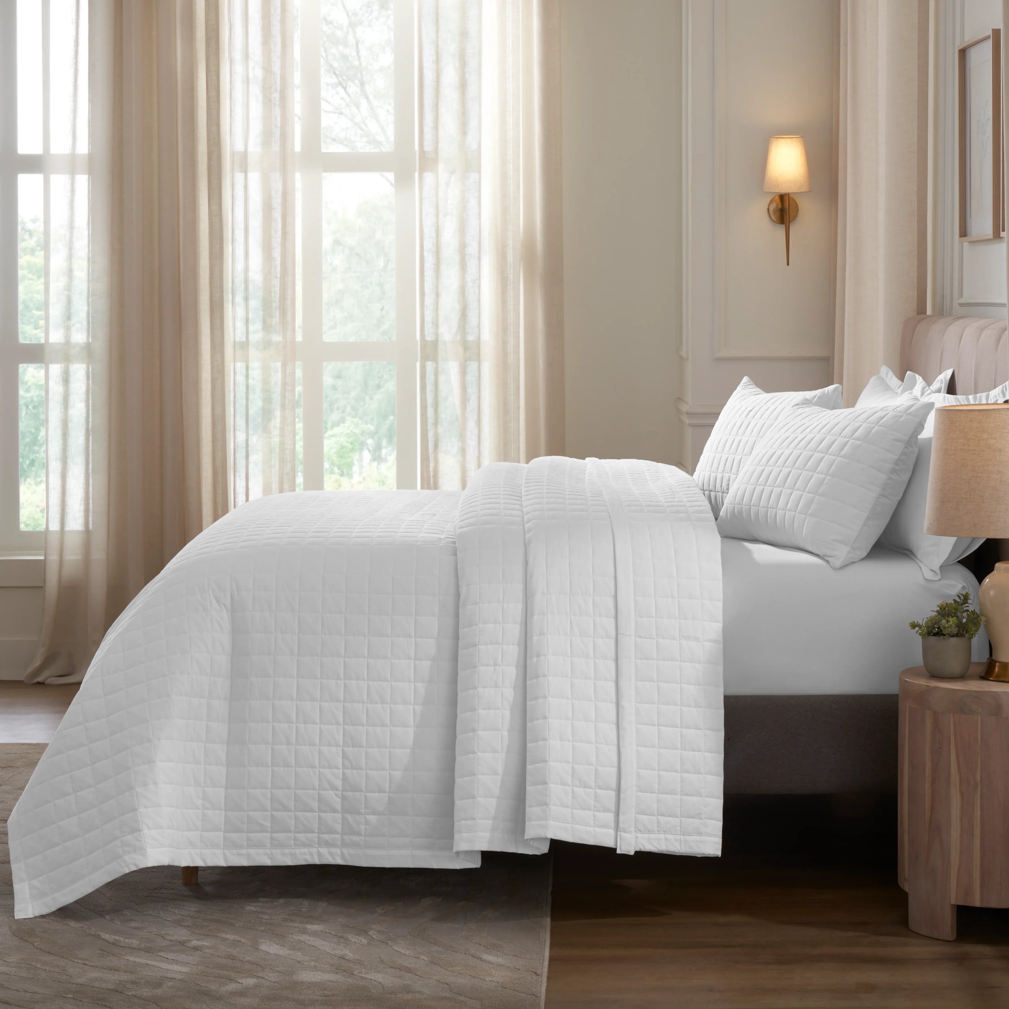 Nuvola | Luxurious Solid Dyed Box Quilted Cotton Bedcover Set Optical White