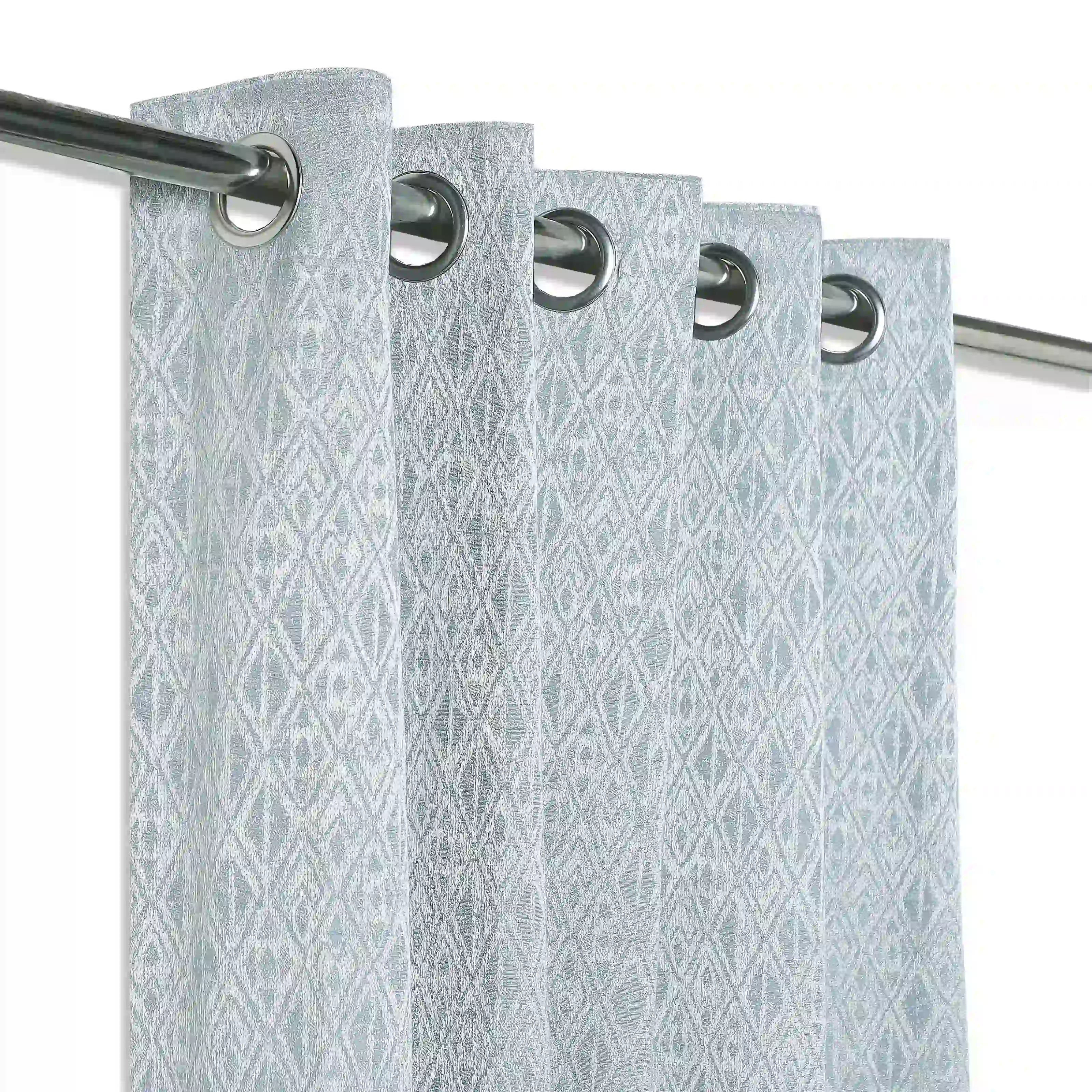 De Jacquard - Classic Set Of 2 Jacquard Readymade Curtains | Cozy Diamonds Sky / Window (5ft X 4.4ft)