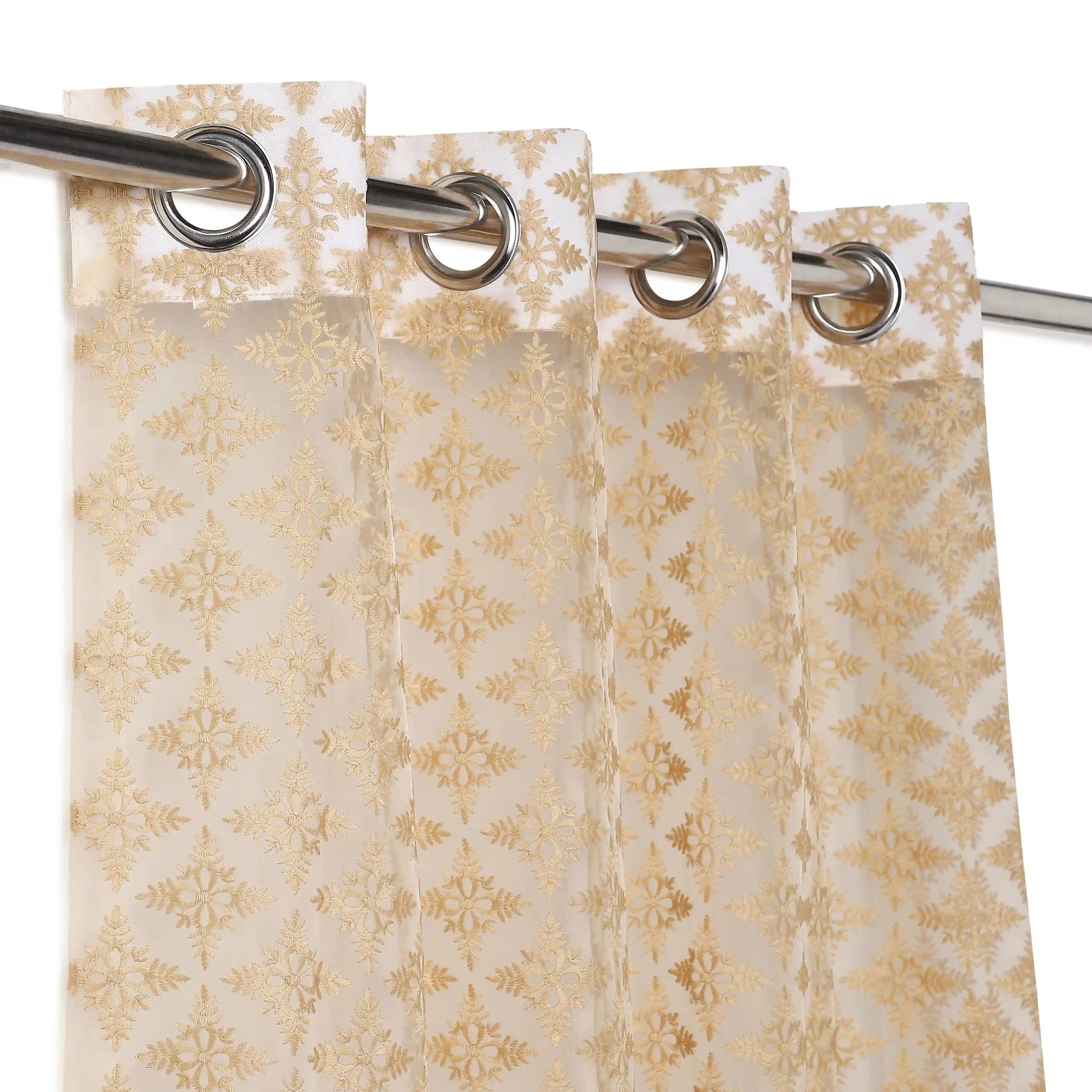 Velina Set Of 2 Embroidered Sheer Readymade Curtains | Royal Jharokha Golden Glow / Door (3.60ft X 7.22ft)