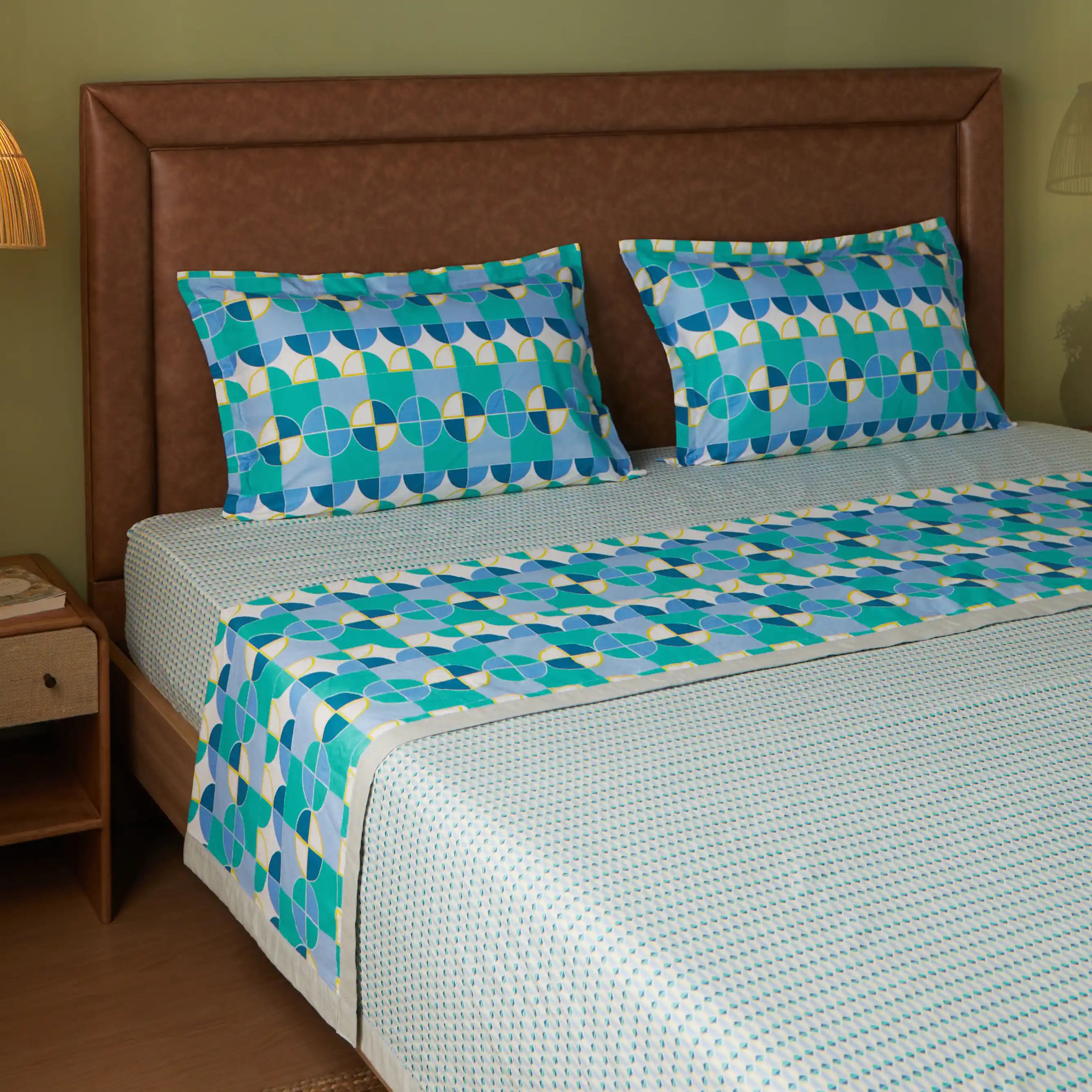 Mishella Printed Kaleido Teal Bedding Set-1 (Dbl Bedsheet + Dbl Dohar) Kaleido Teal / Double