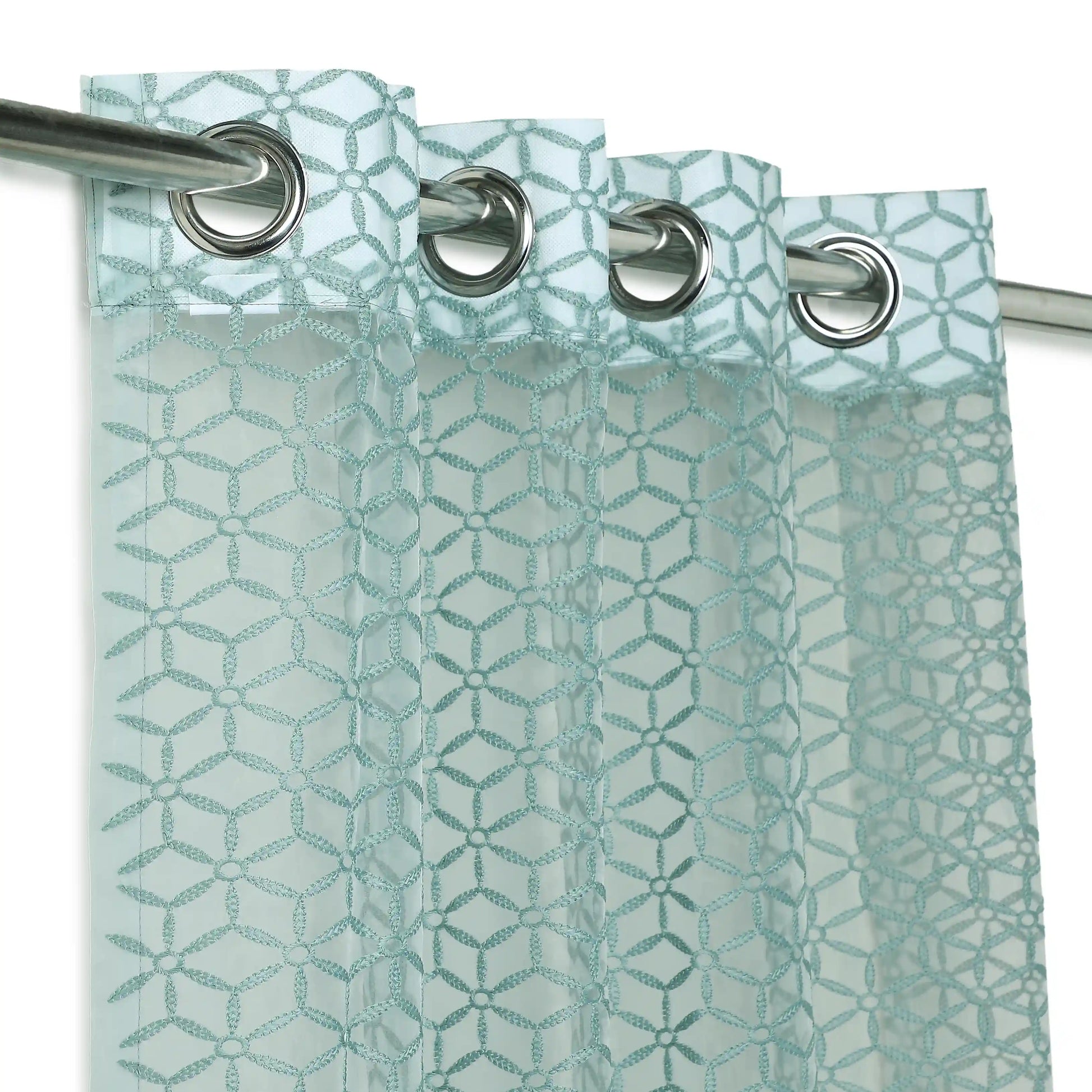 Velina Set Of 2 Embroidered Sheer Readymade Curtains | Whispering Trellis Minted Sea / Door (3.60ft X 7.22ft)