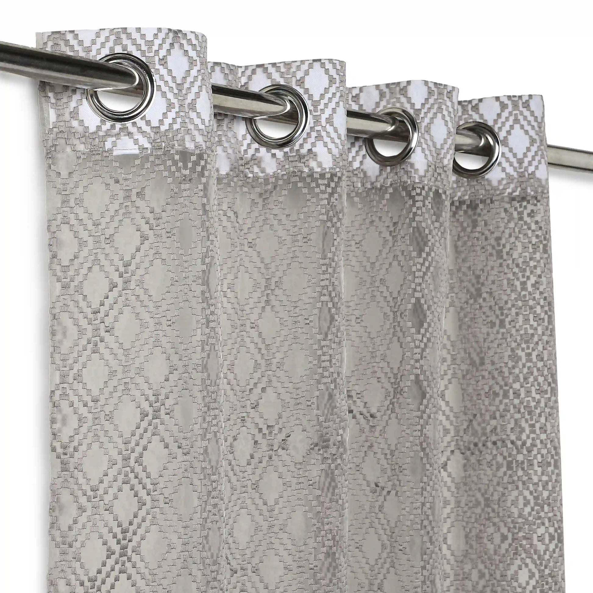 Velina Set Of 2 Embroidered Sheer Readymade Curtains | Boho Mirage Ashen Stone / Door (3.60ft X 7.22ft)