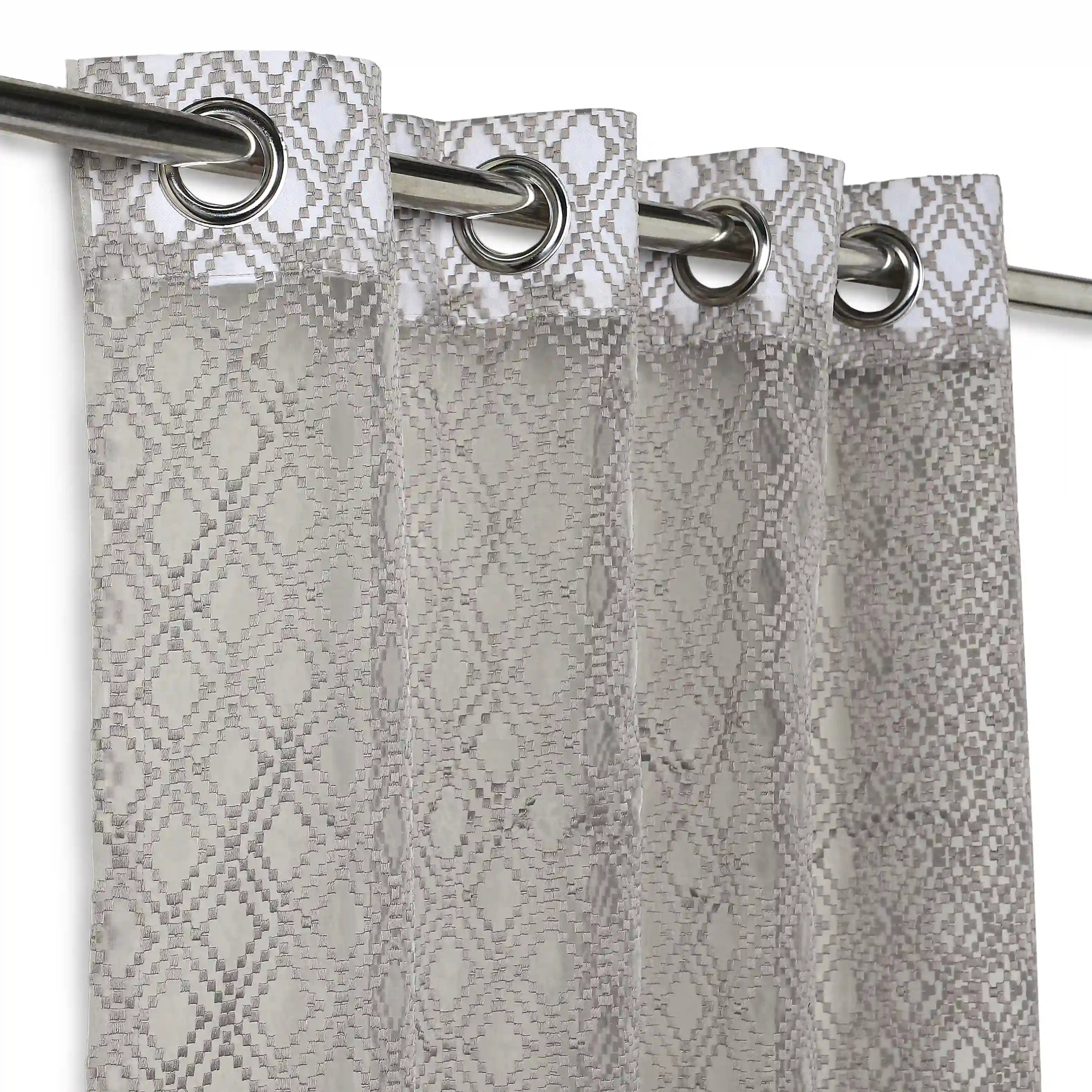 Velina Set Of 2 Embroidered Sheer Readymade Curtains | Boho Mirage Ashen Stone / Door (3.60ft X 7.22ft)