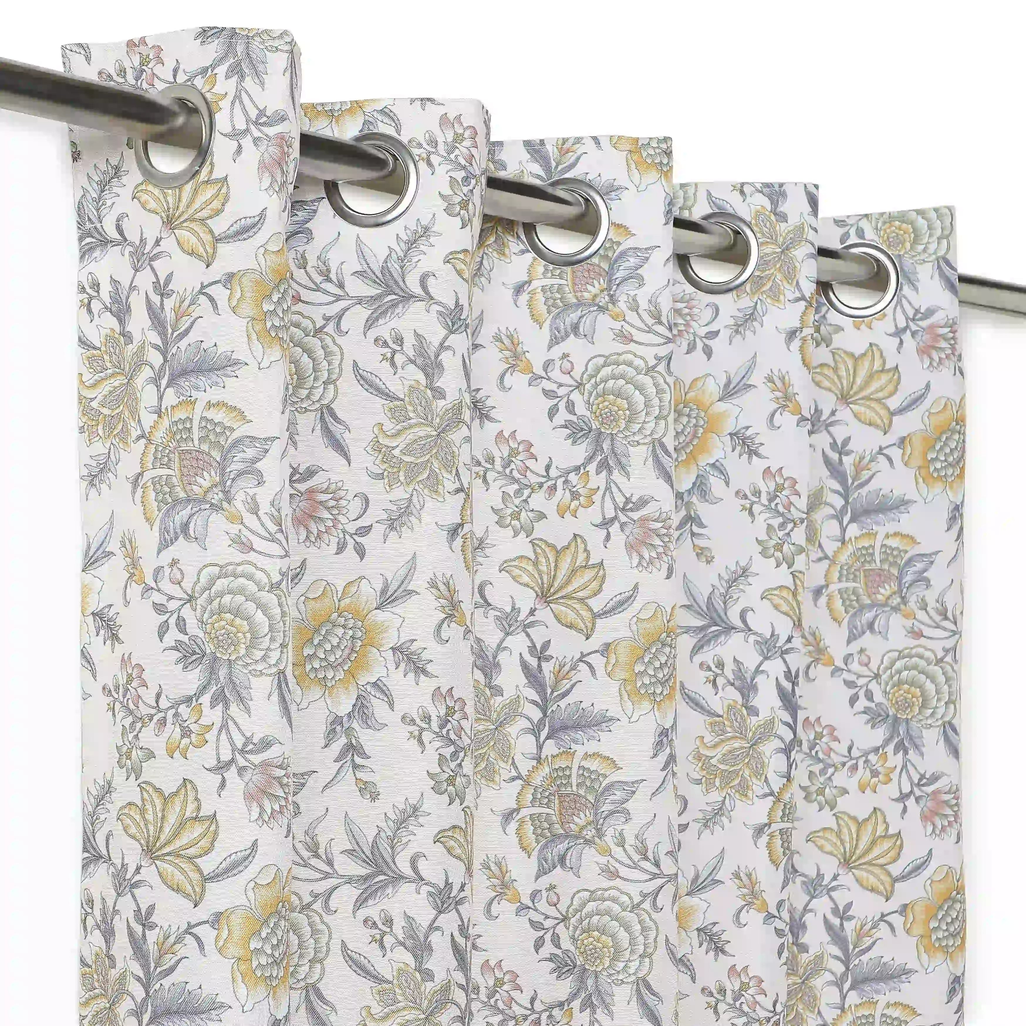 Chippa Lane Set Of 2 Printed Readymade Curtains | Chintz Affair Mustard / Window (5ft X 4.4ft)