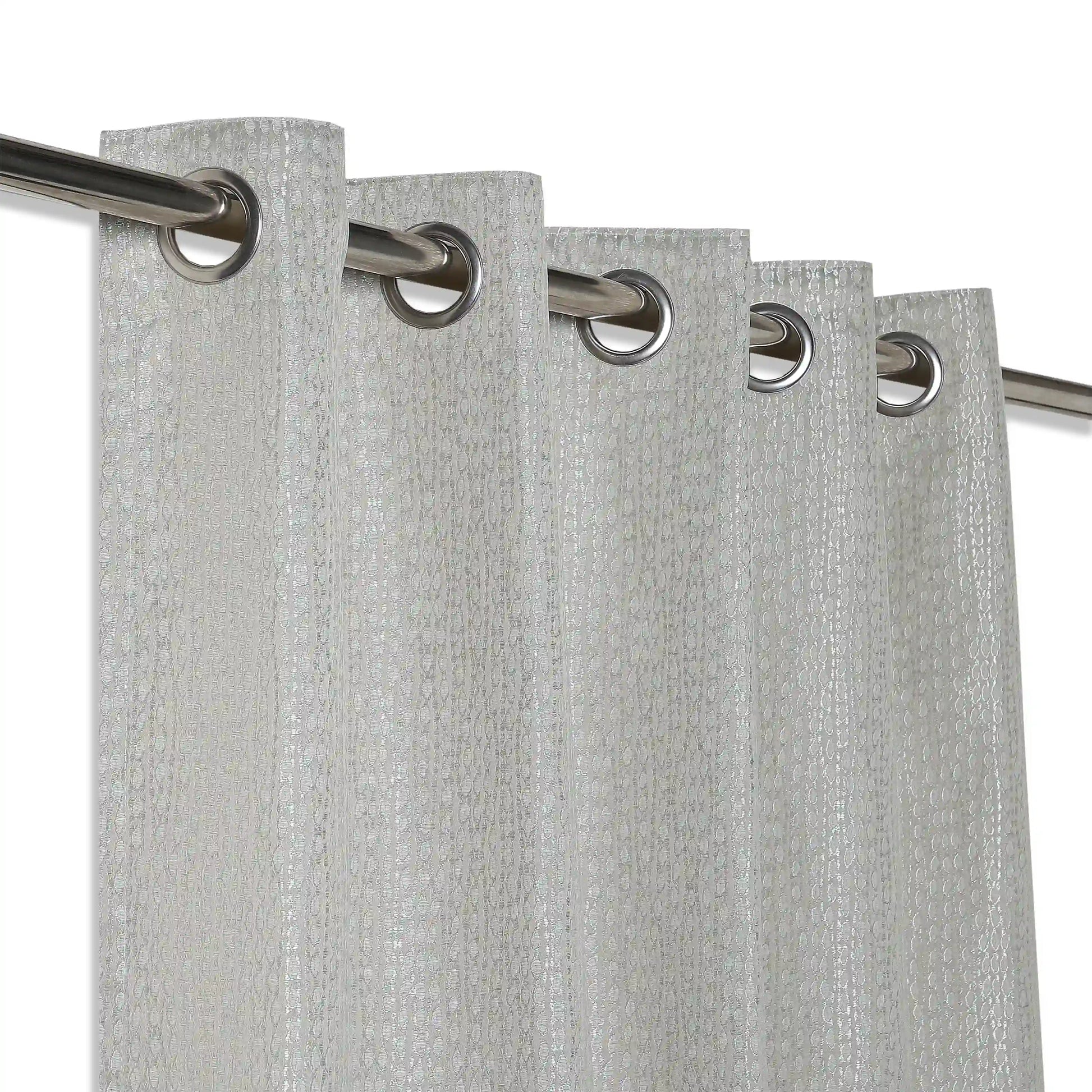 De Jacquard - Luxe Set Of 2 Jacquard Readymade Curtains | Natural Imprint Pebble / Window (5ft X 4.4ft)