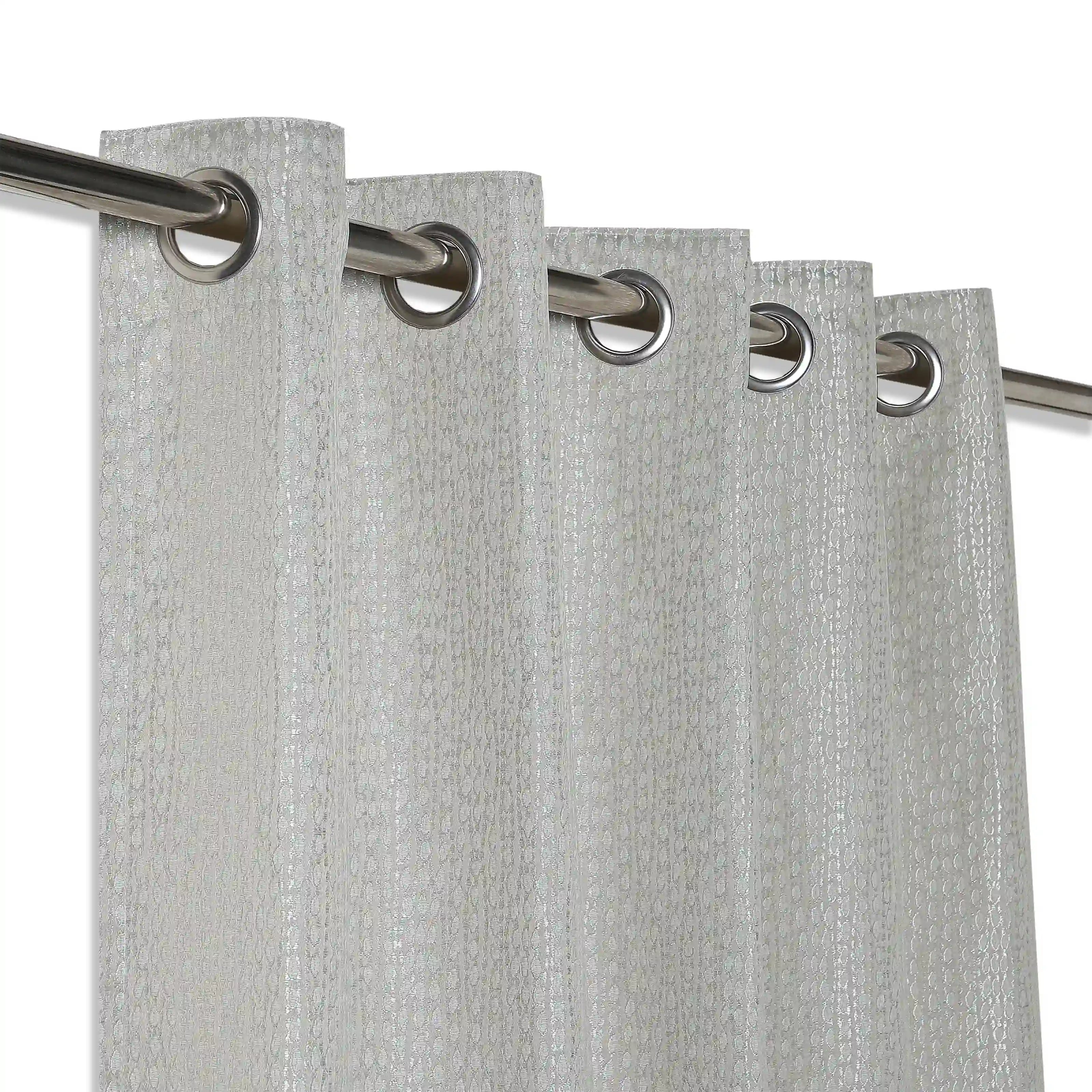 De Jacquard - Luxe Set Of 2 Jacquard Readymade Curtains | Natural Imprint Pebble / Window (5ft X 4.4ft)