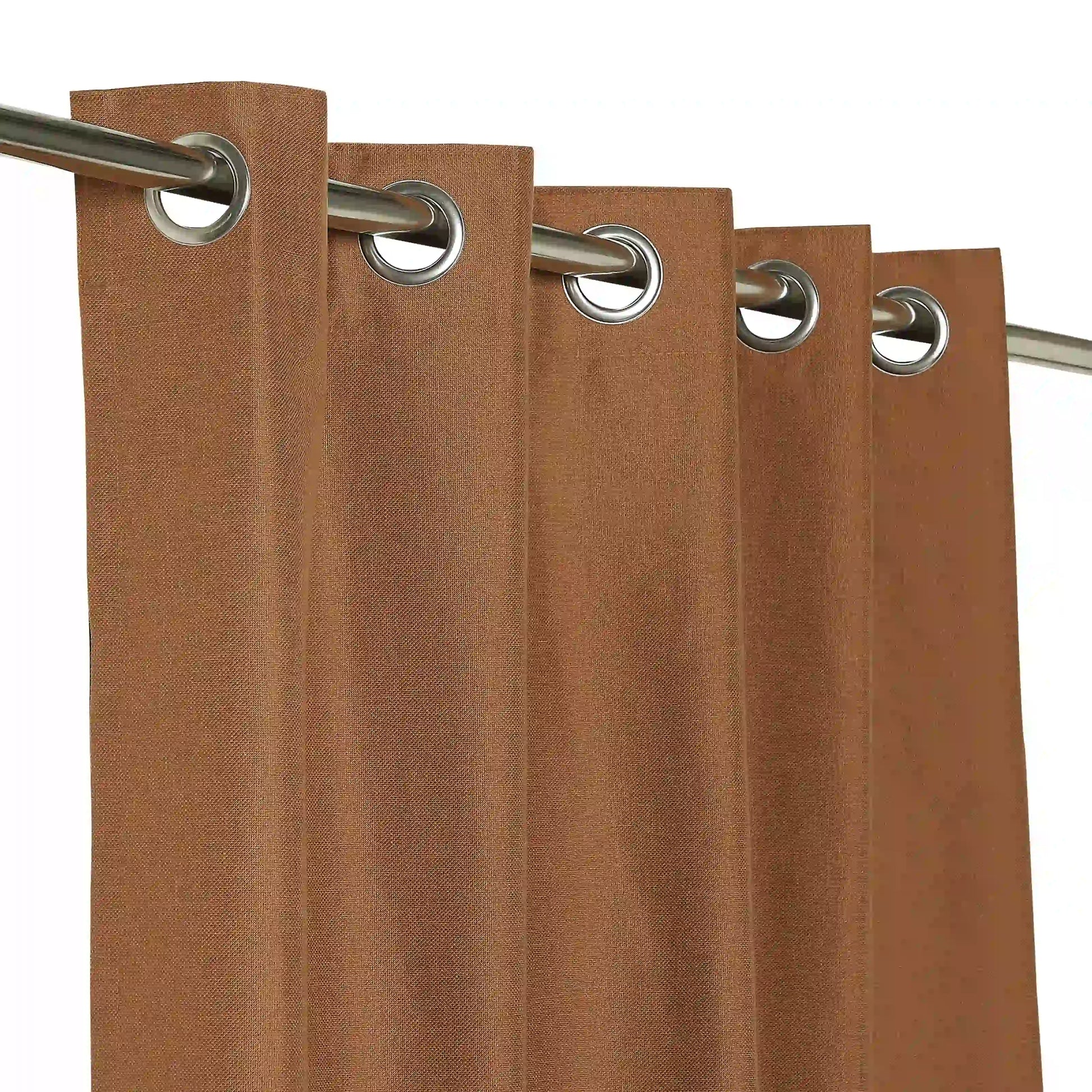 Paleto Set Of 2 Solid Readymade Curtains | Woven Calm Chestnut / Window (5ft X 4.4ft)