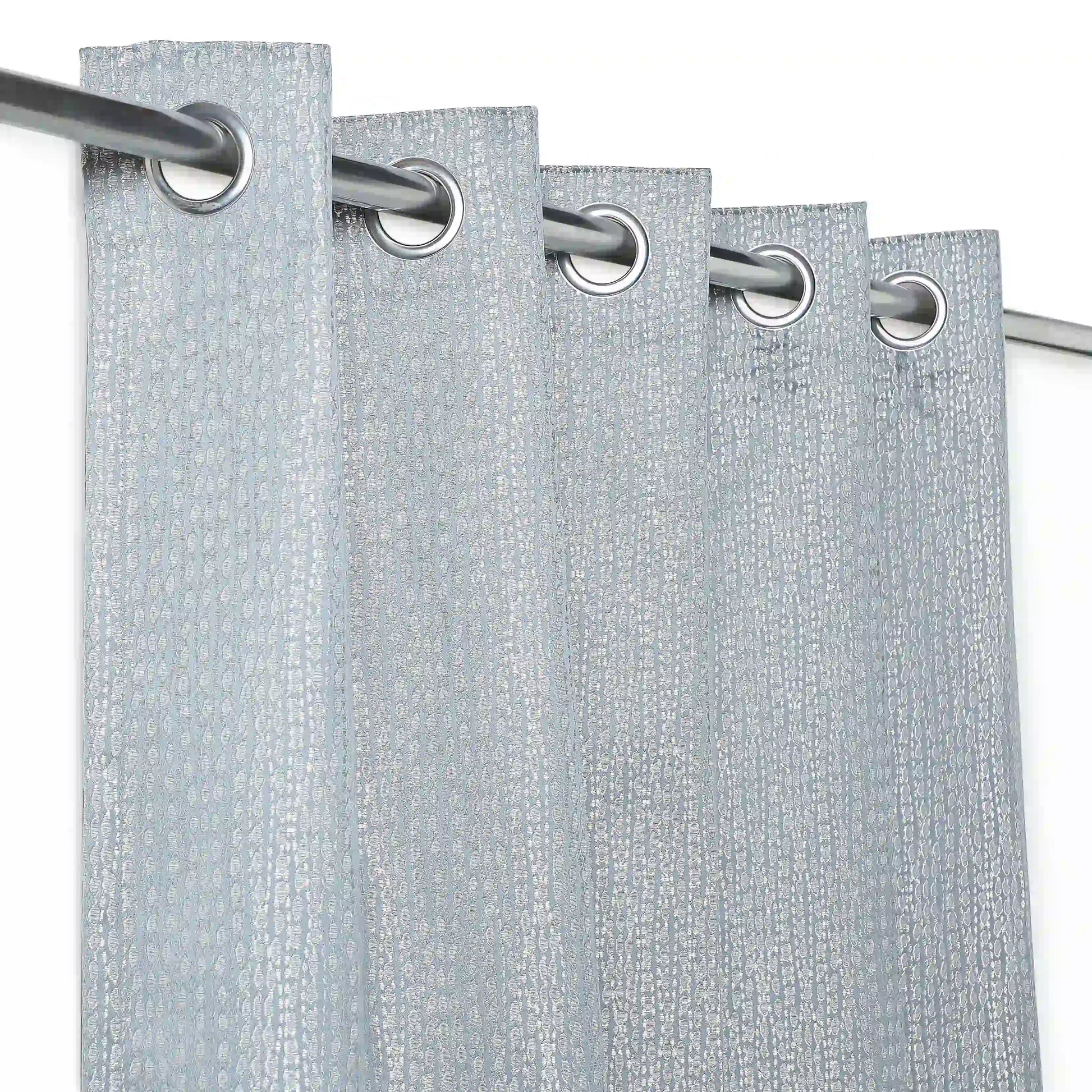 De Jacquard - Luxe Set Of 2 Jacquard Readymade Curtains | Natural Imprint Ink Dust / Window (5ft X 4.4ft)