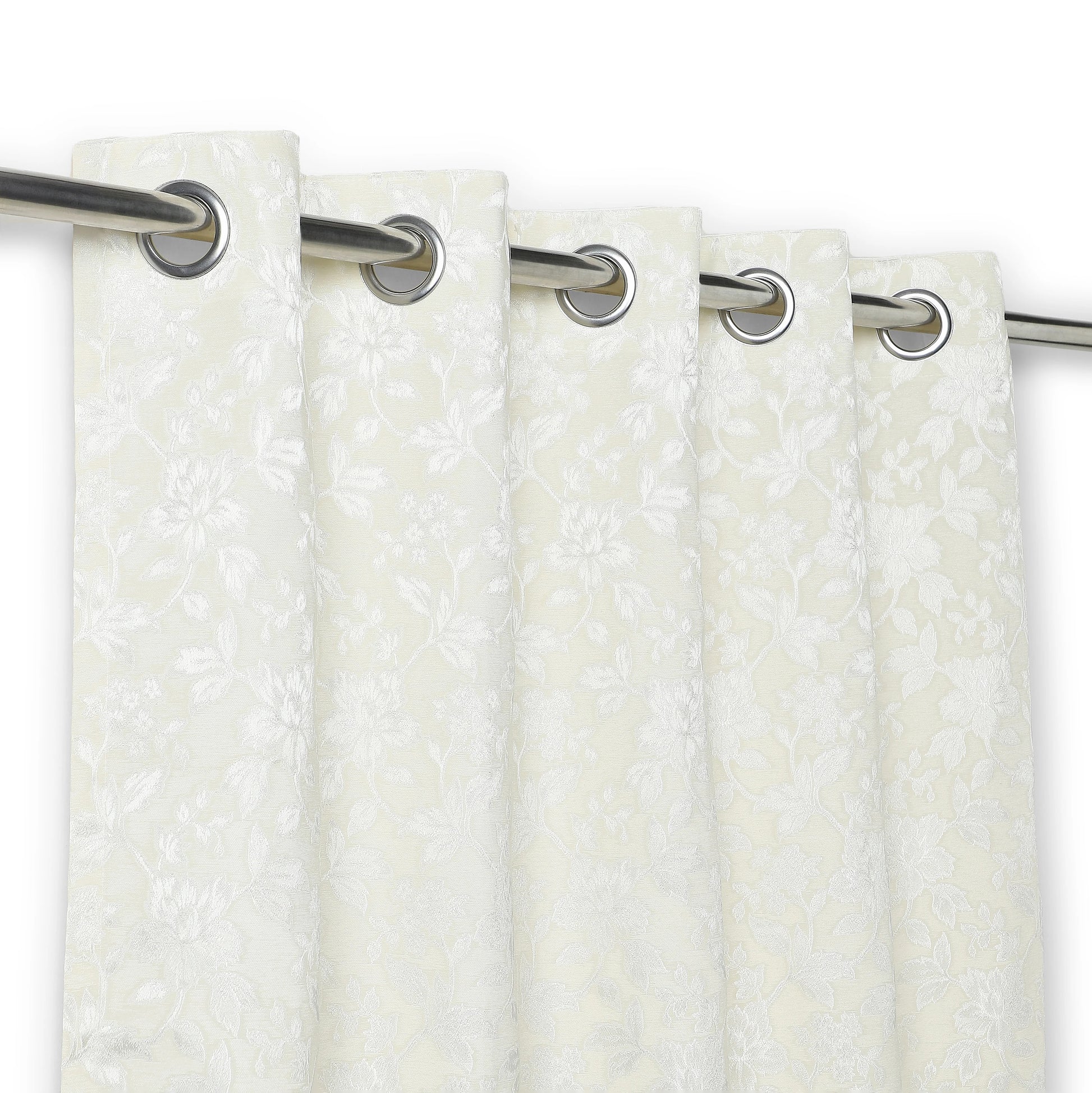 De Jacquard - Luxe Set Of 2 Jacquard Readymade Curtains | Monochrome Flora Moonlit Sand / Door-XL (9ft X 4.4ft)