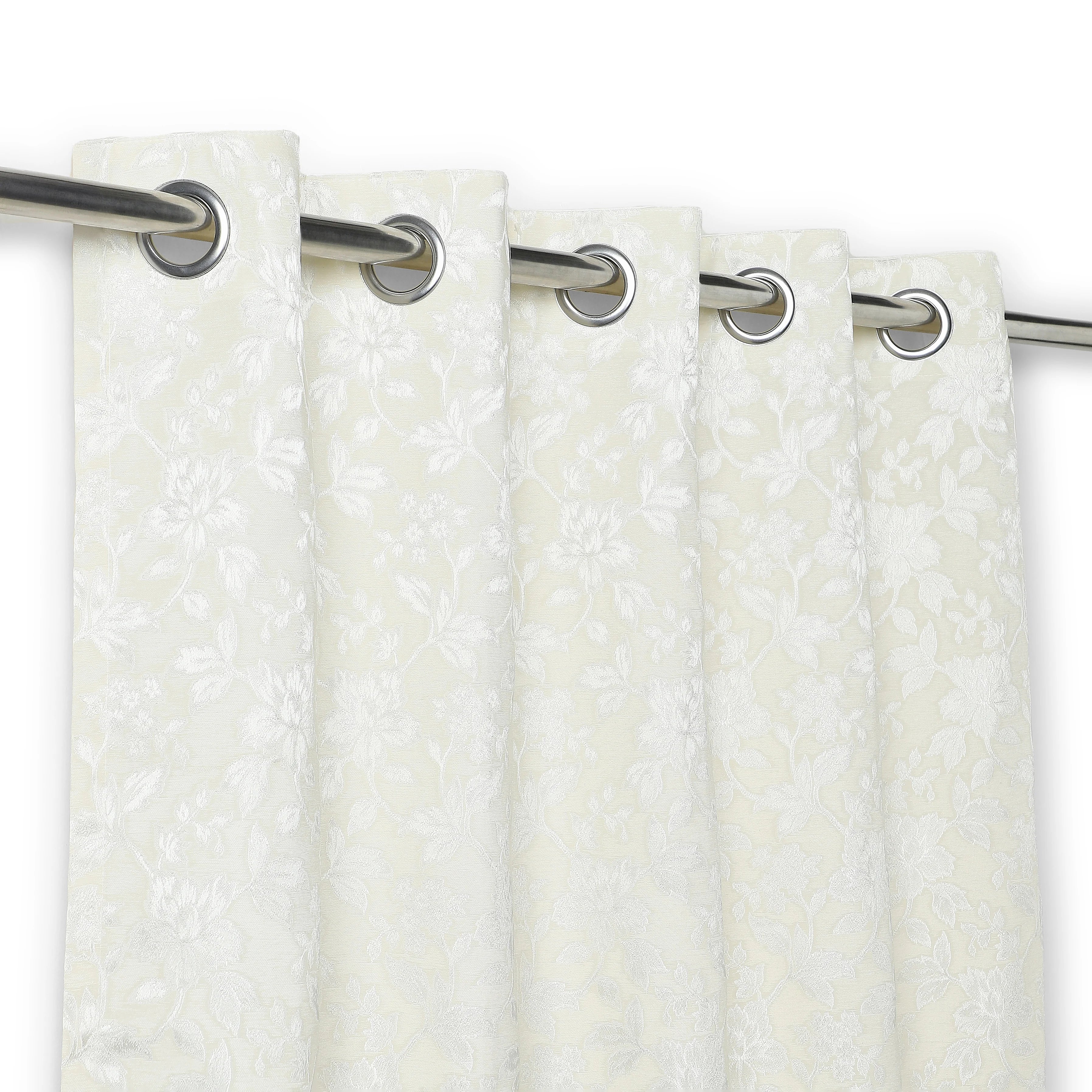 De Jacquard - Luxe Set Of 2 Jacquard Readymade Curtains | Monochrome Flora Moonlit Sand / Door-XL (9ft X 4.4ft)