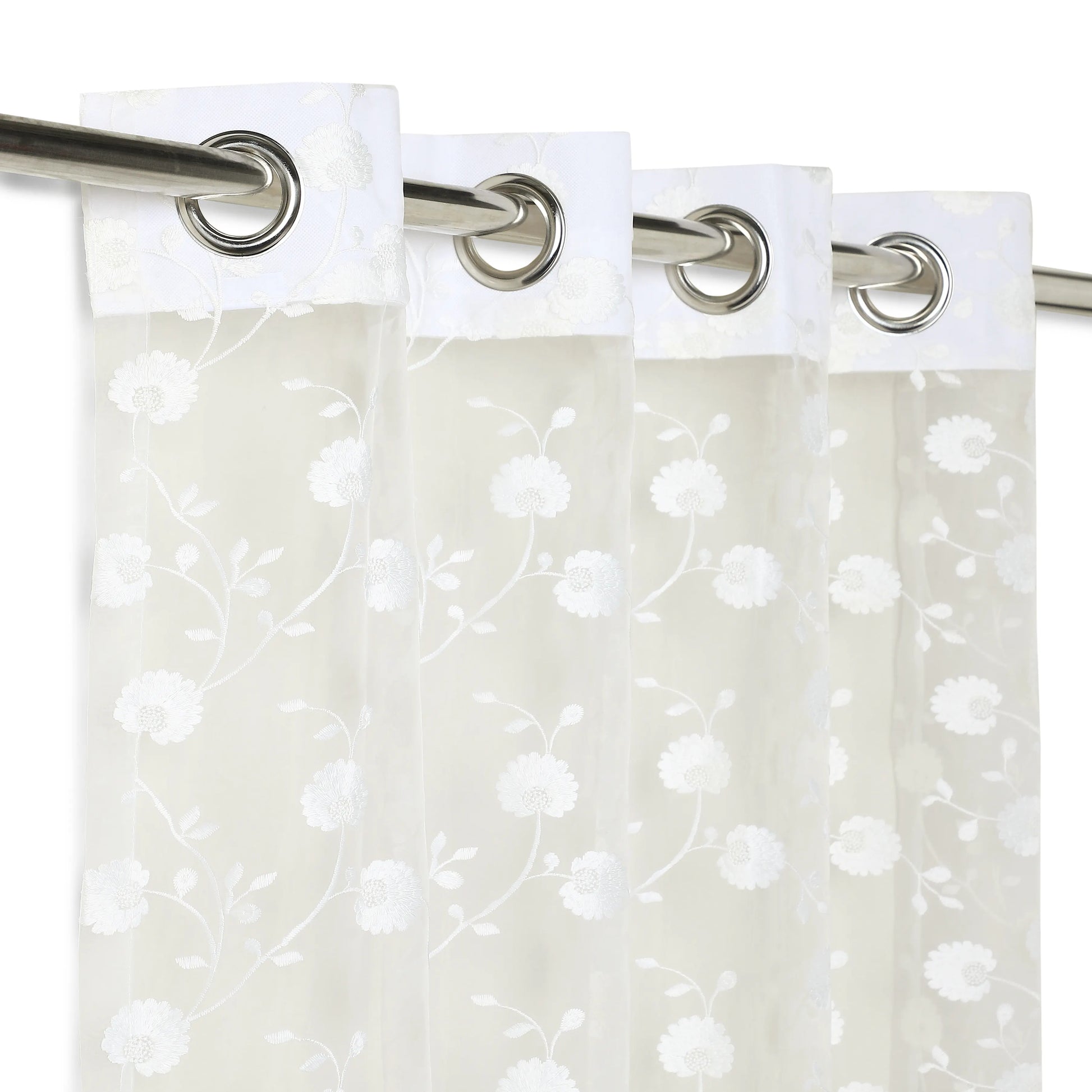 Velina Set Of 2 Embroidered Sheer Readymade Curtains | Vintage Chintz Arctic White / Door (3.60ft X 7.22ft)