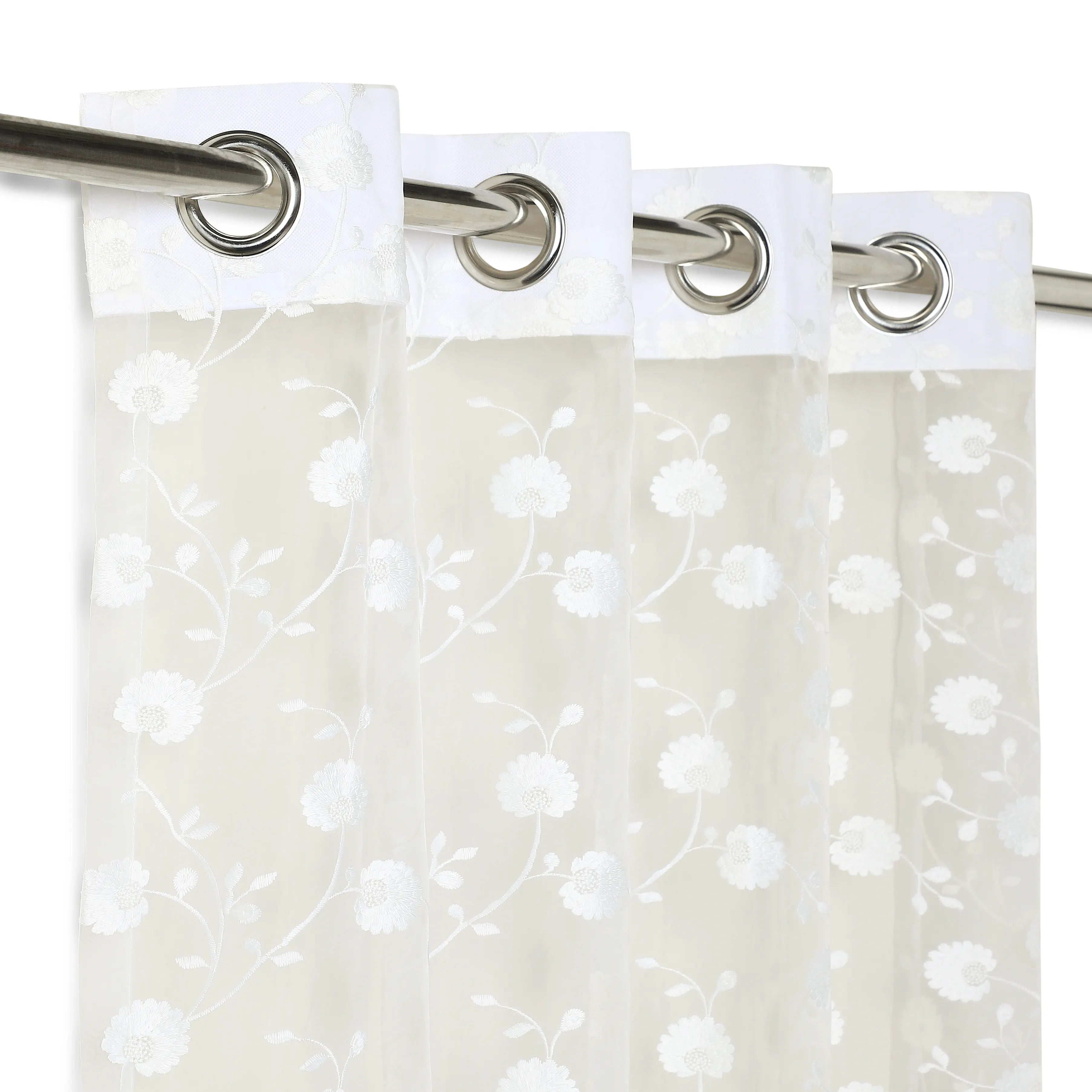 Velina Set Of 2 Embroidered Sheer Readymade Curtains | Vintage Chintz Arctic White / Door (3.60ft X 7.22ft)