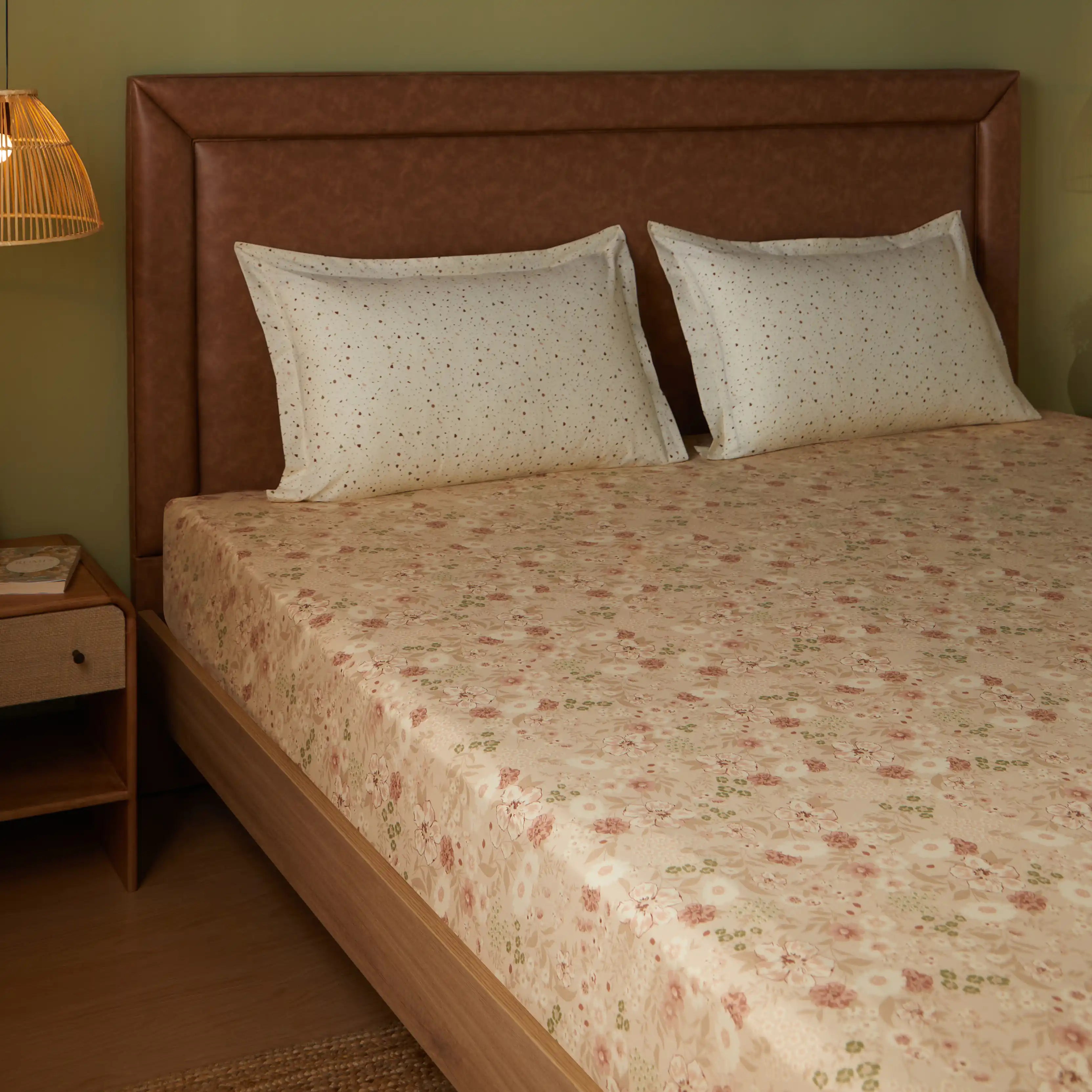 Mishella Printed Beige Fitted Sheet Set Beige / Queen