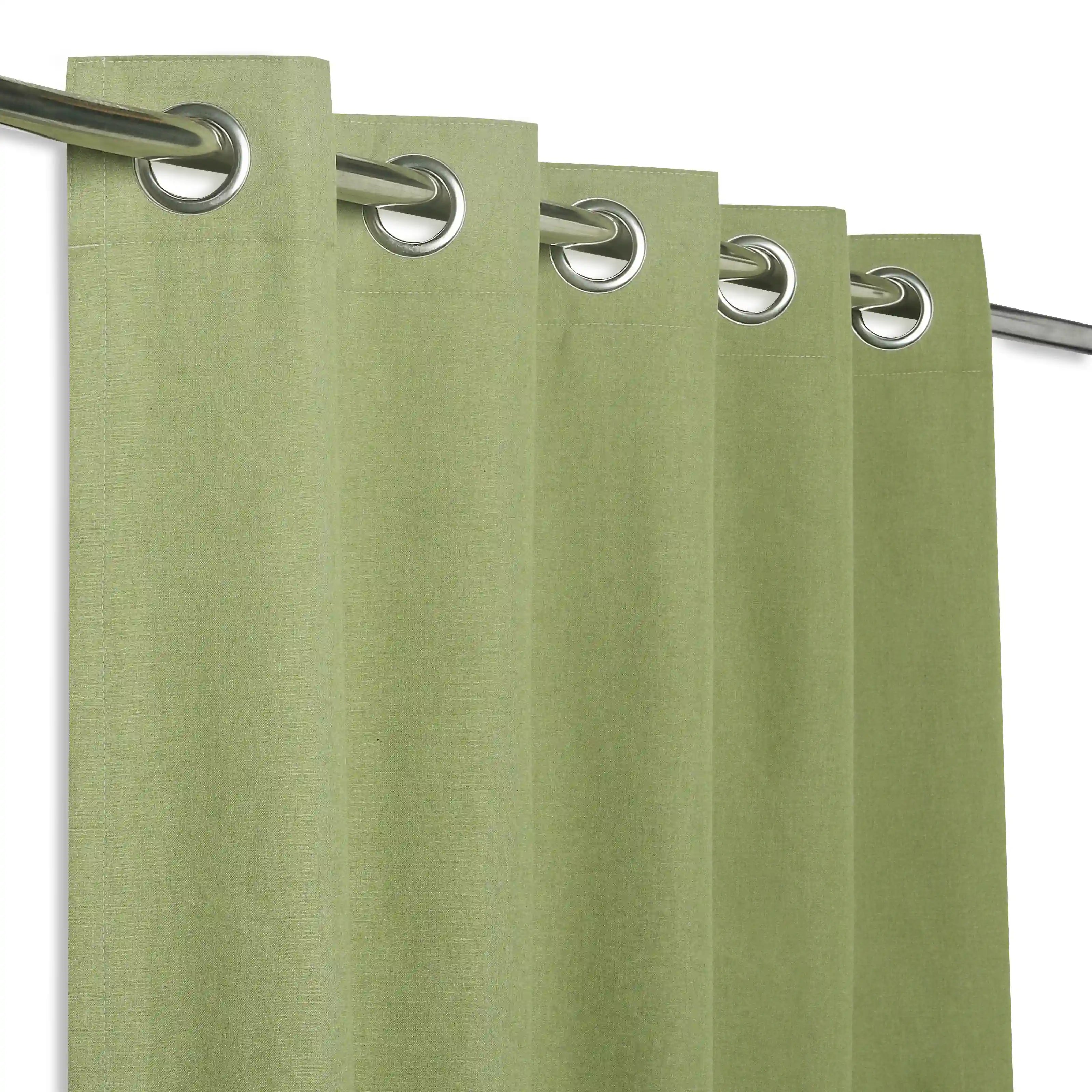 Pelushe Set Of 2 100% Cotton Solid Readymade Curtains | Everyday Hues Soft Moss / Window (5ft X 4.4ft)