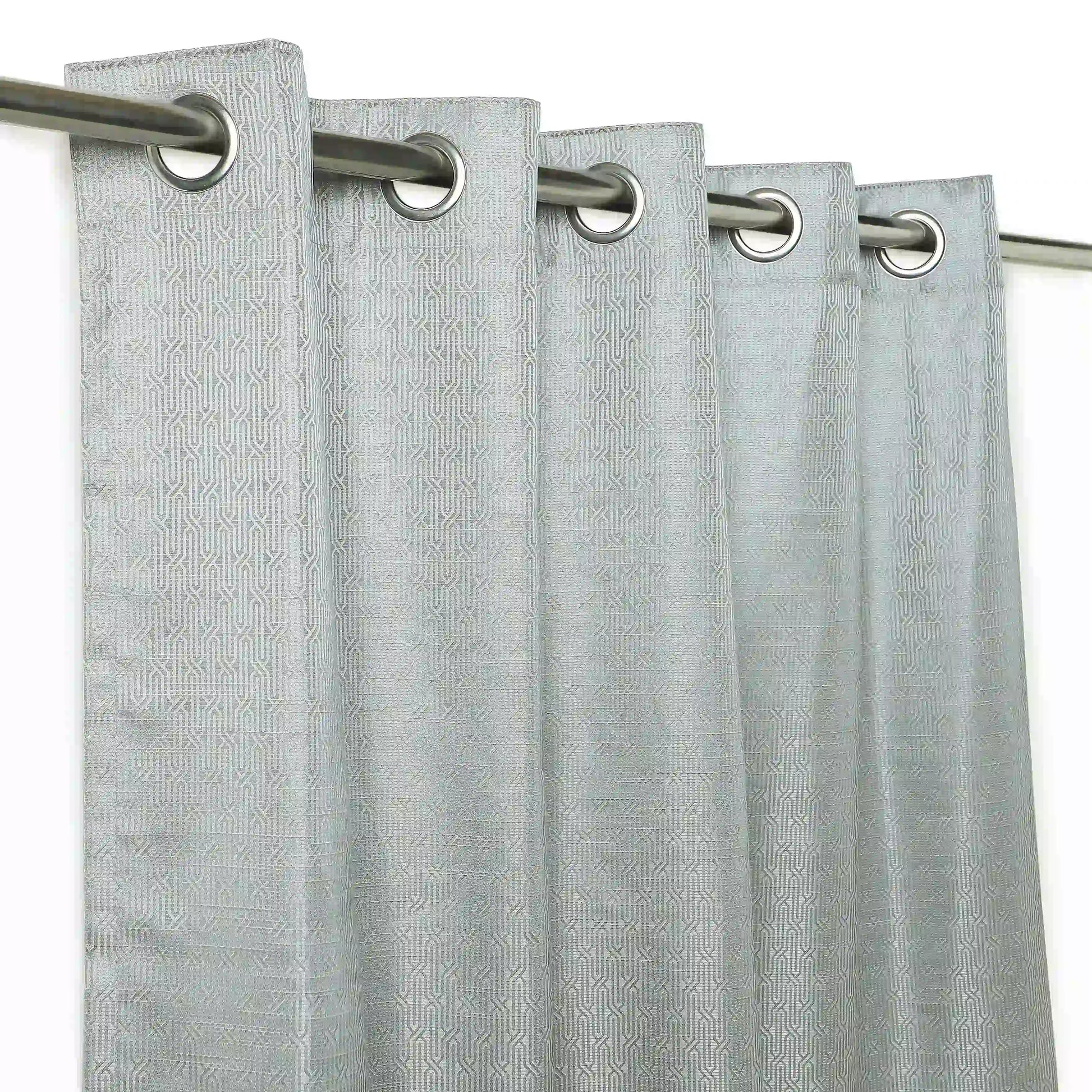 De Jacquard - Classic Set Of 2 Jacquard Readymade Curtains | Layered Lines Steel / Window (5ft X 4.4ft)