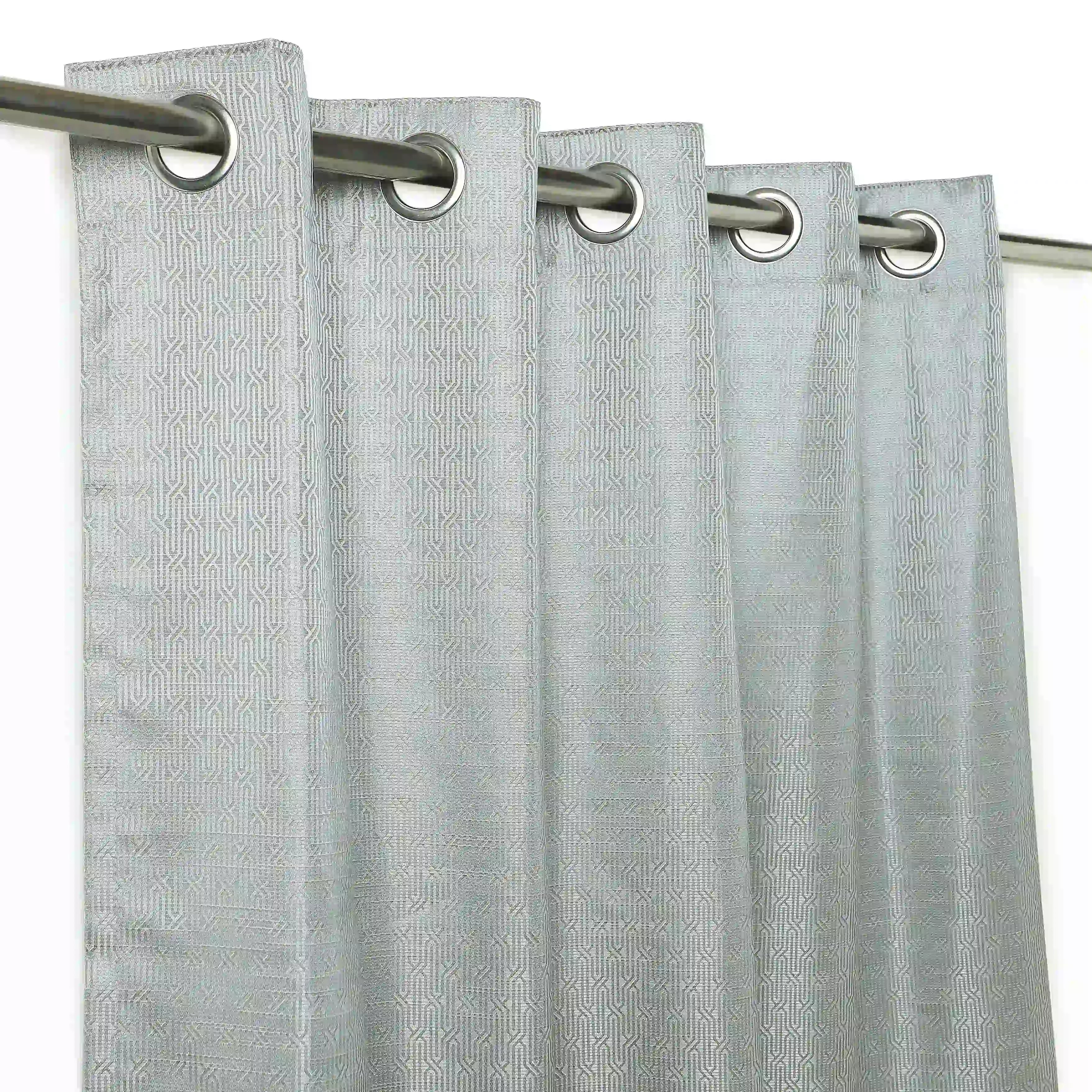 De Jacquard - Classic Set Of 2 Jacquard Readymade Curtains | Layered Lines Steel / Window (5ft X 4.4ft)
