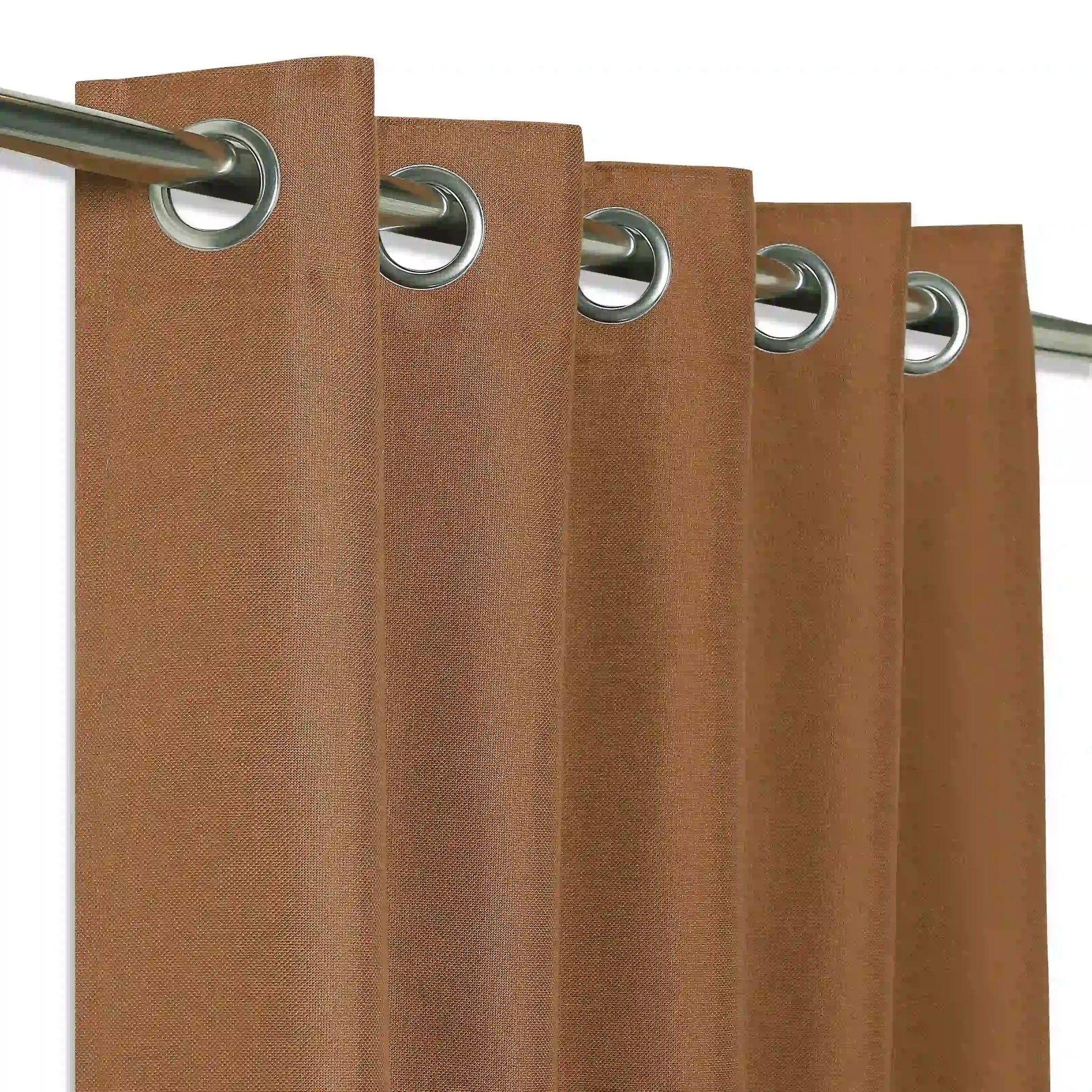 Paleto Set Of 2 Solid Readymade Curtains | Woven Calm Chestnut / Door-XL (9ft X 4.4ft)