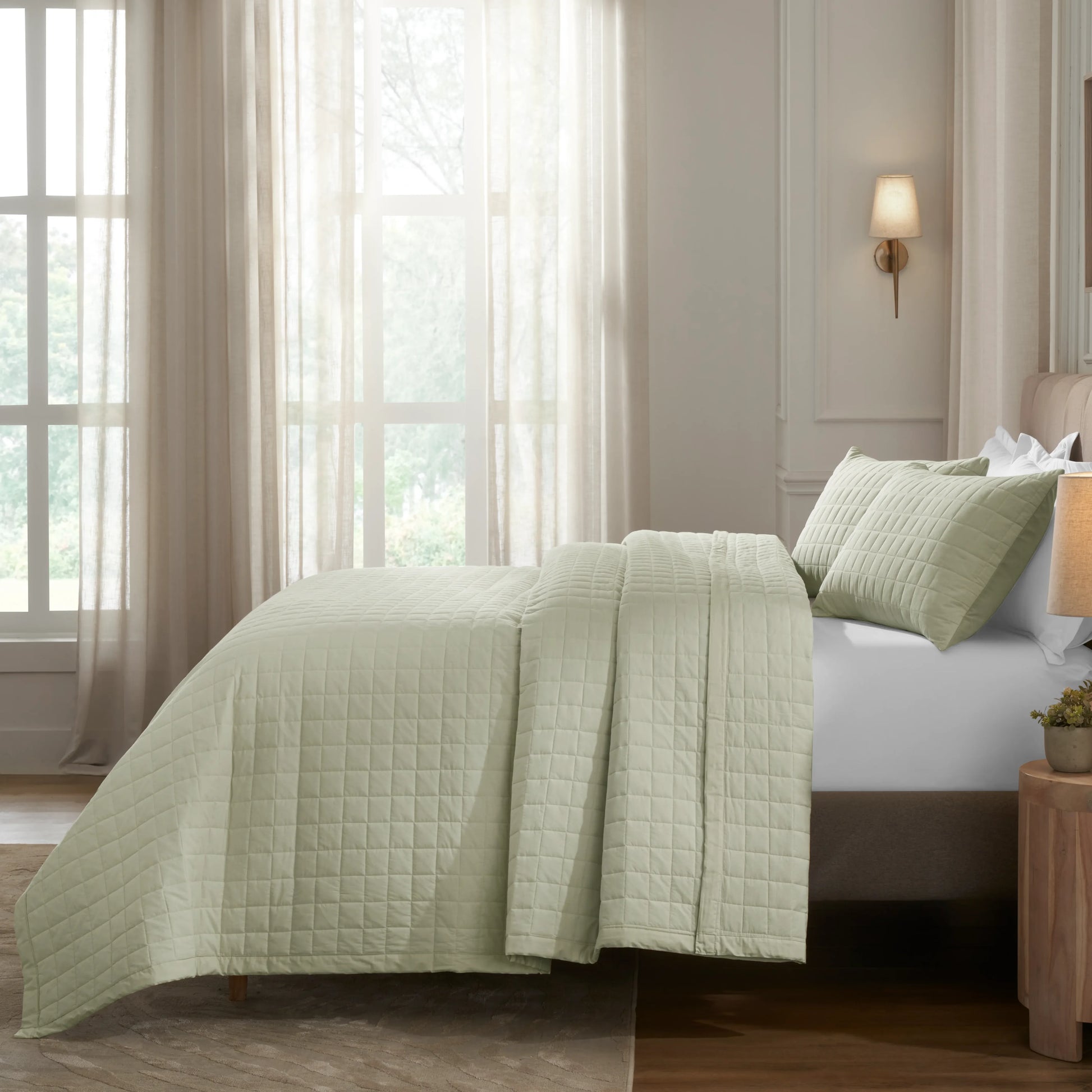 Nuvola | Luxurious Solid Dyed Box Quilted Cotton Bedcover Set Linen