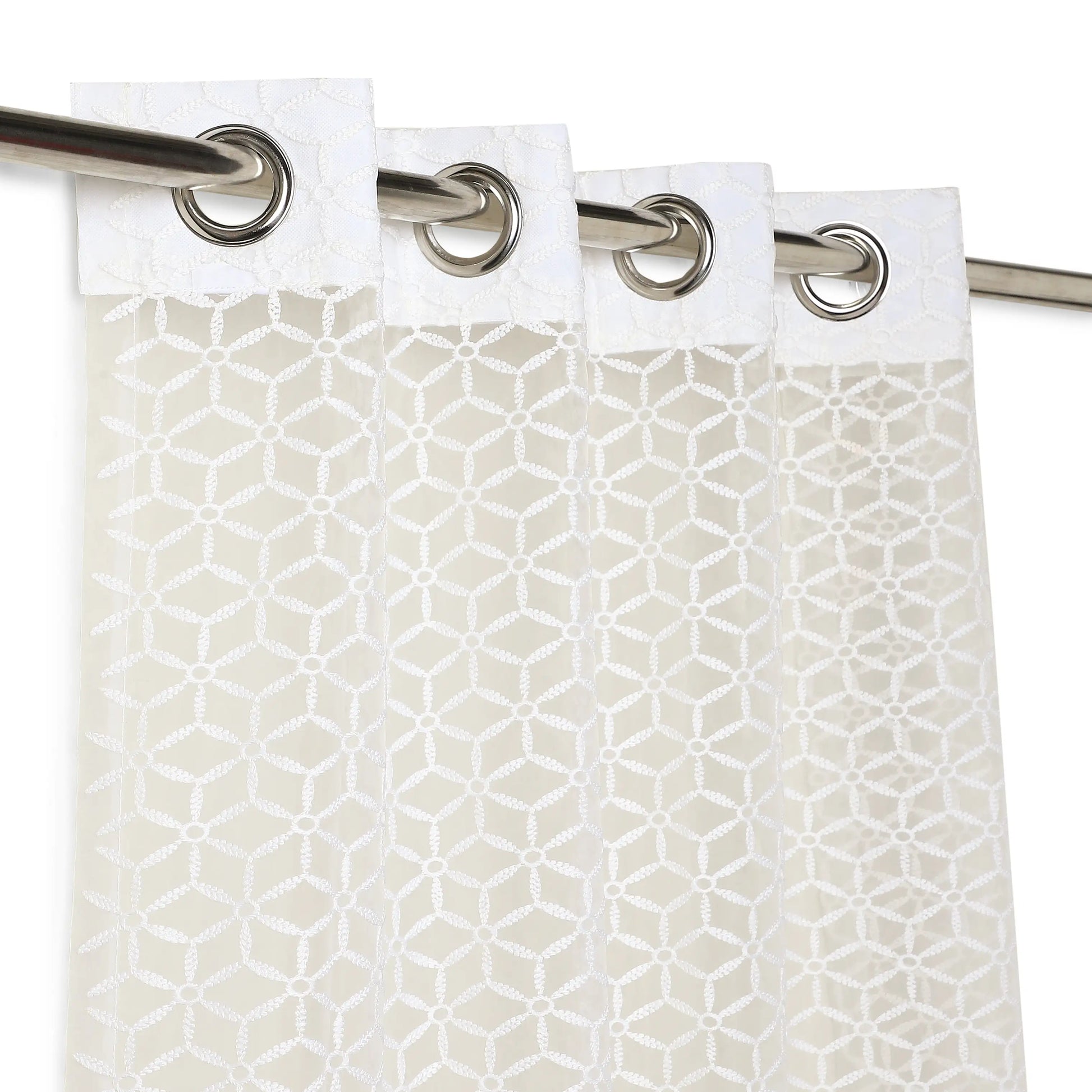 Velina Set Of 2 Embroidered Sheer Readymade Curtains | Whispering Trellis Dove White / Door (3.60ft X 7.22ft)