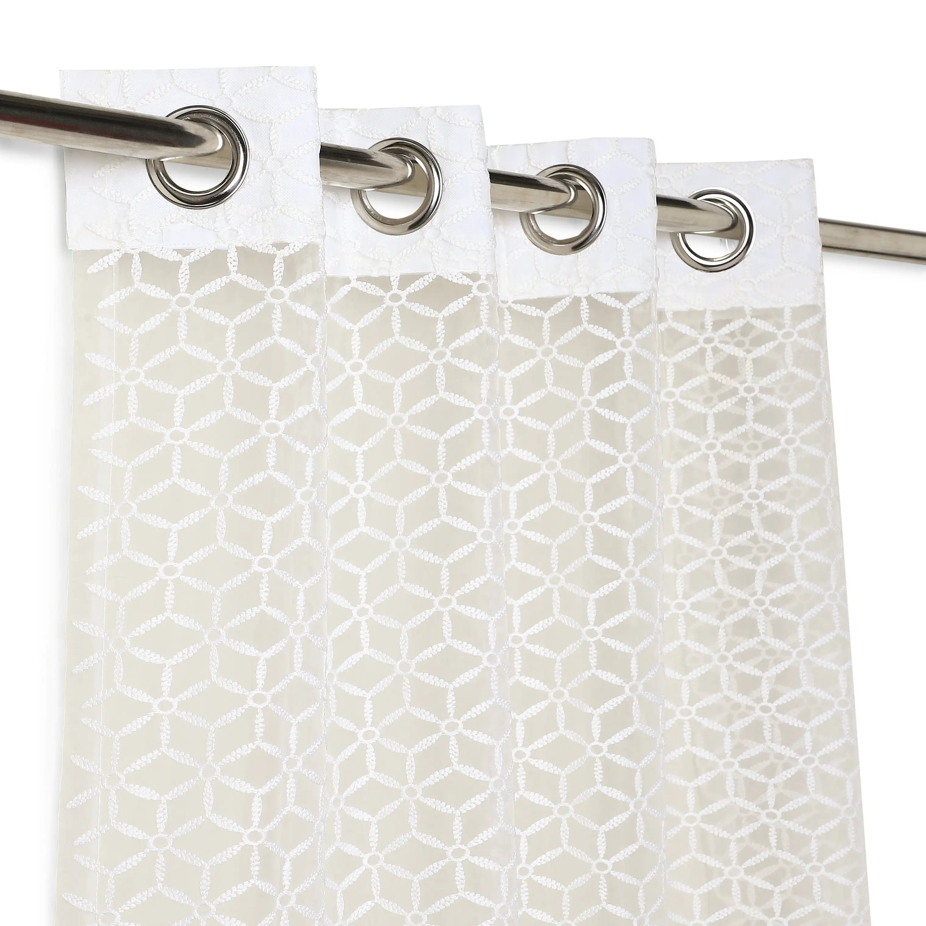 Velina Set Of 2 Embroidered Sheer Readymade Curtains | Whispering Trellis Dove White / Door (3.60ft X 7.22ft)